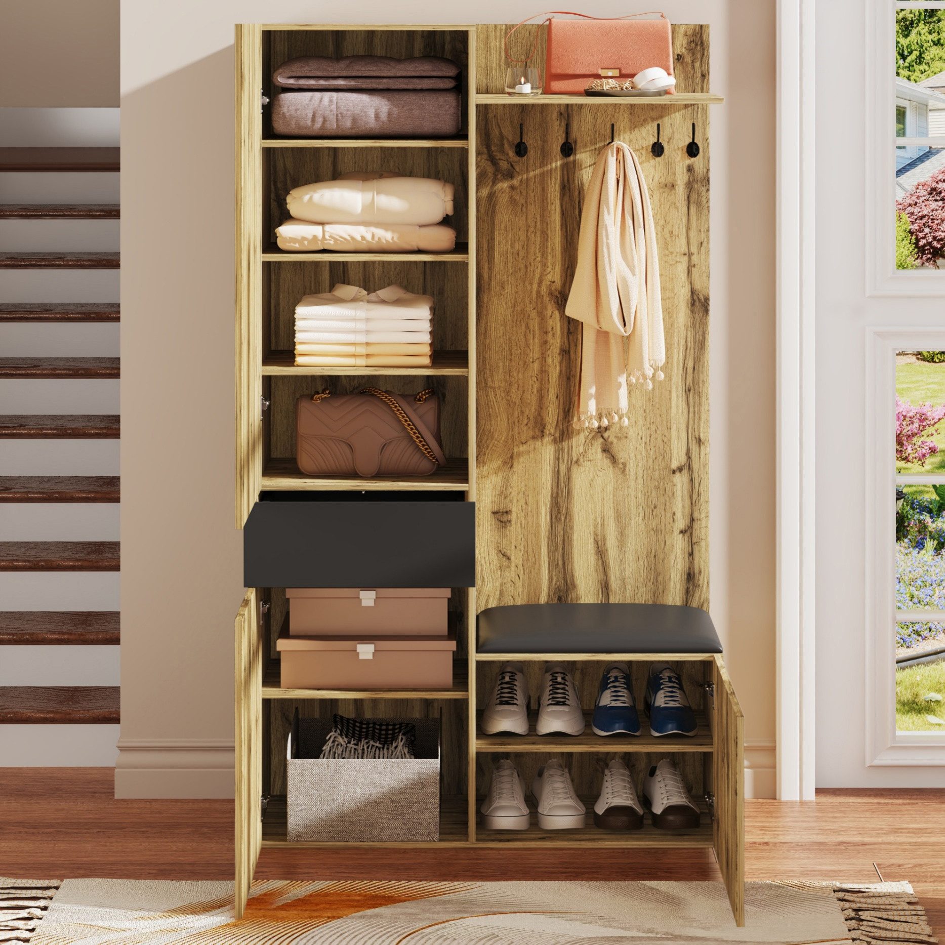 STILVORA Garderoben-Set Garderobenset mit Haken,Spiegel,Schuhschrank,Einbau günstig online kaufen
