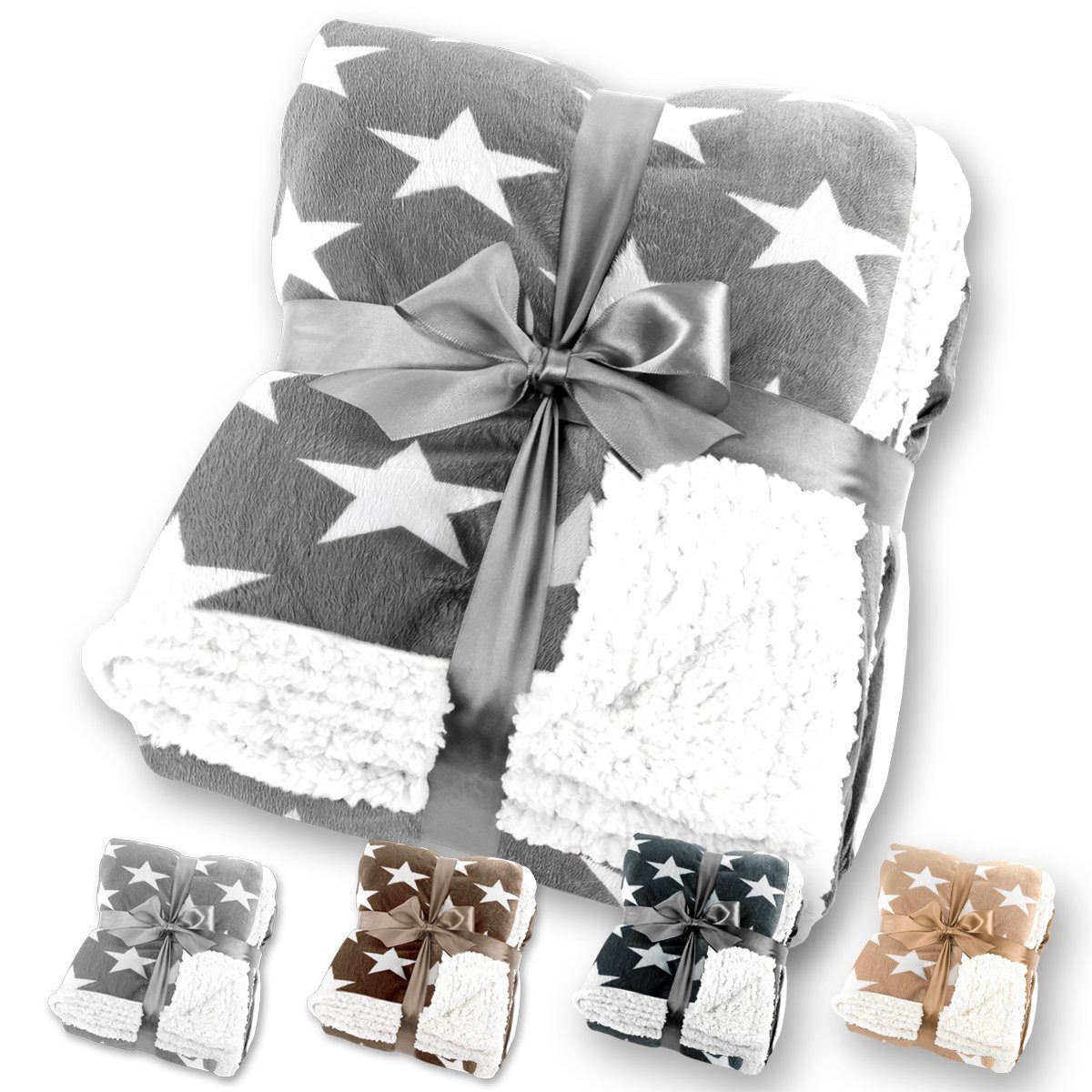 Wohndecke Sternendecke Kuscheldecke Lammfell-Optik Mikrofaser Grau, Gräfens günstig online kaufen