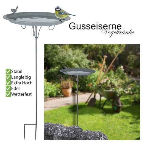 Esschert Design BV Vogeltränke Futterschale / Vogelbad auf Stab, Metall, Ø 35,1 x H 106 cm, grau, stabil, robust, langlebig