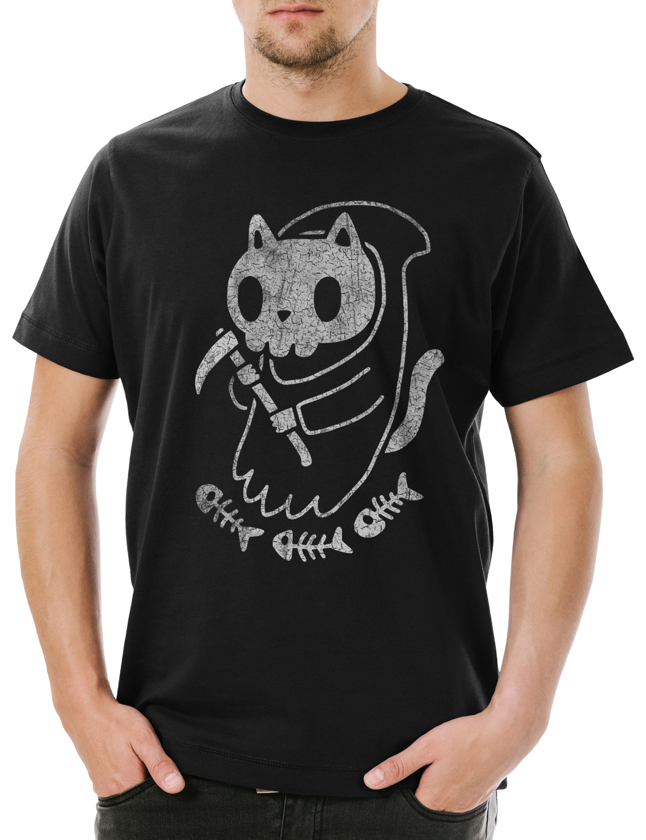 Print-Shirt Cat Reaper II Herren T-Shirt Cats Katze Katzen Reaper Love Liebe Kitty
