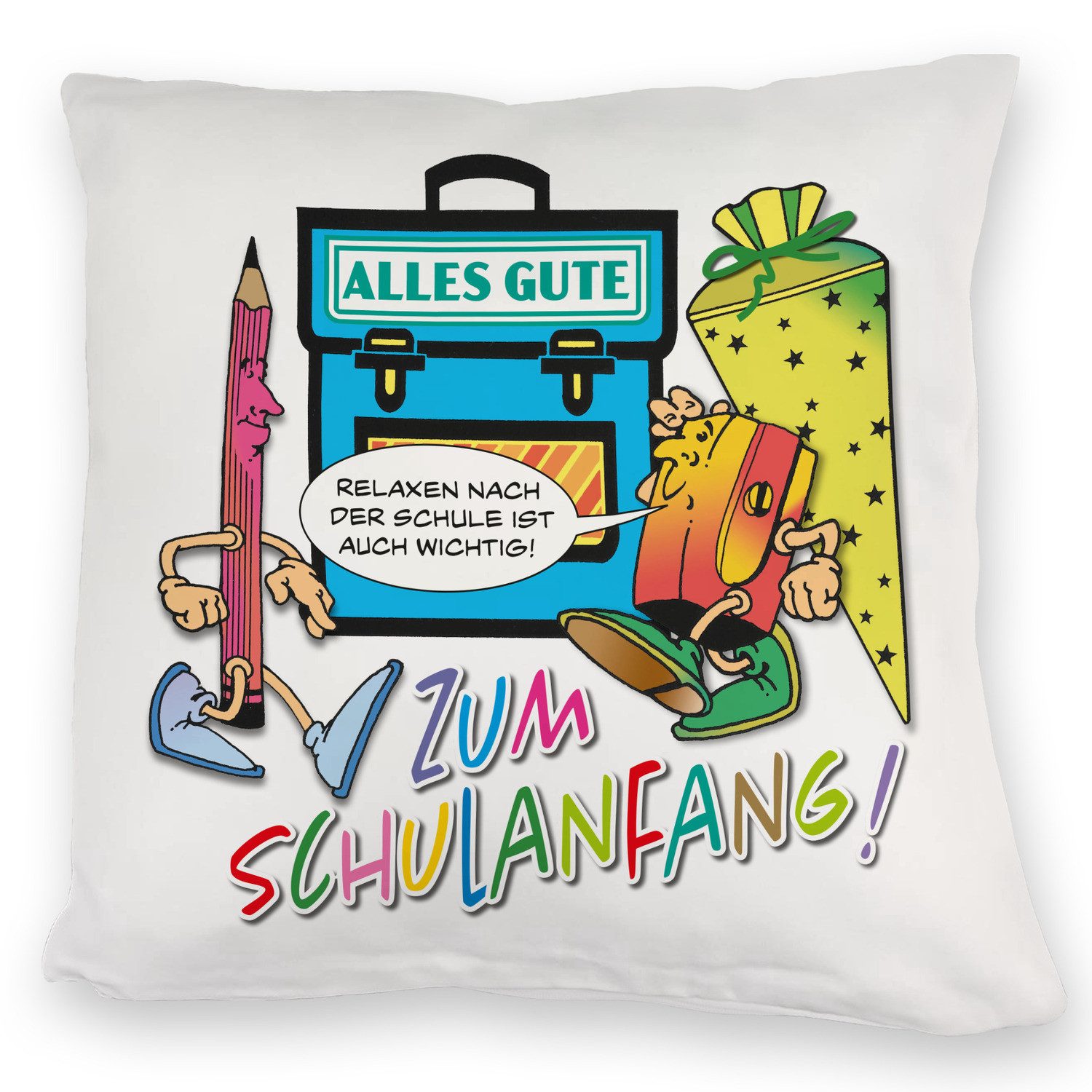 speecheese Dekokissen Alles Gute zum Schulanfang Kuschelkissen mit lustigen Schulmotiven