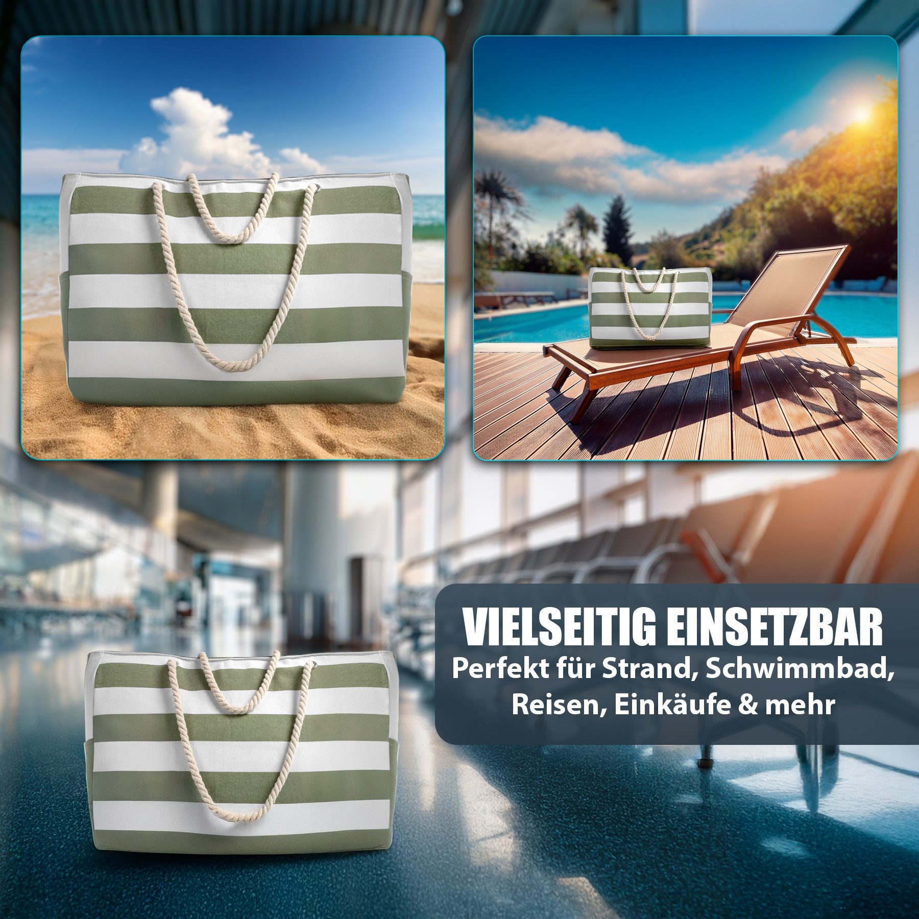 BigDean Strandtasche Badetasche XXL 2 Stück große mit Reißverschluss Schwimmbad Tasche (Set, 2-tlg., Badetaschen), Waschbar, 30°c