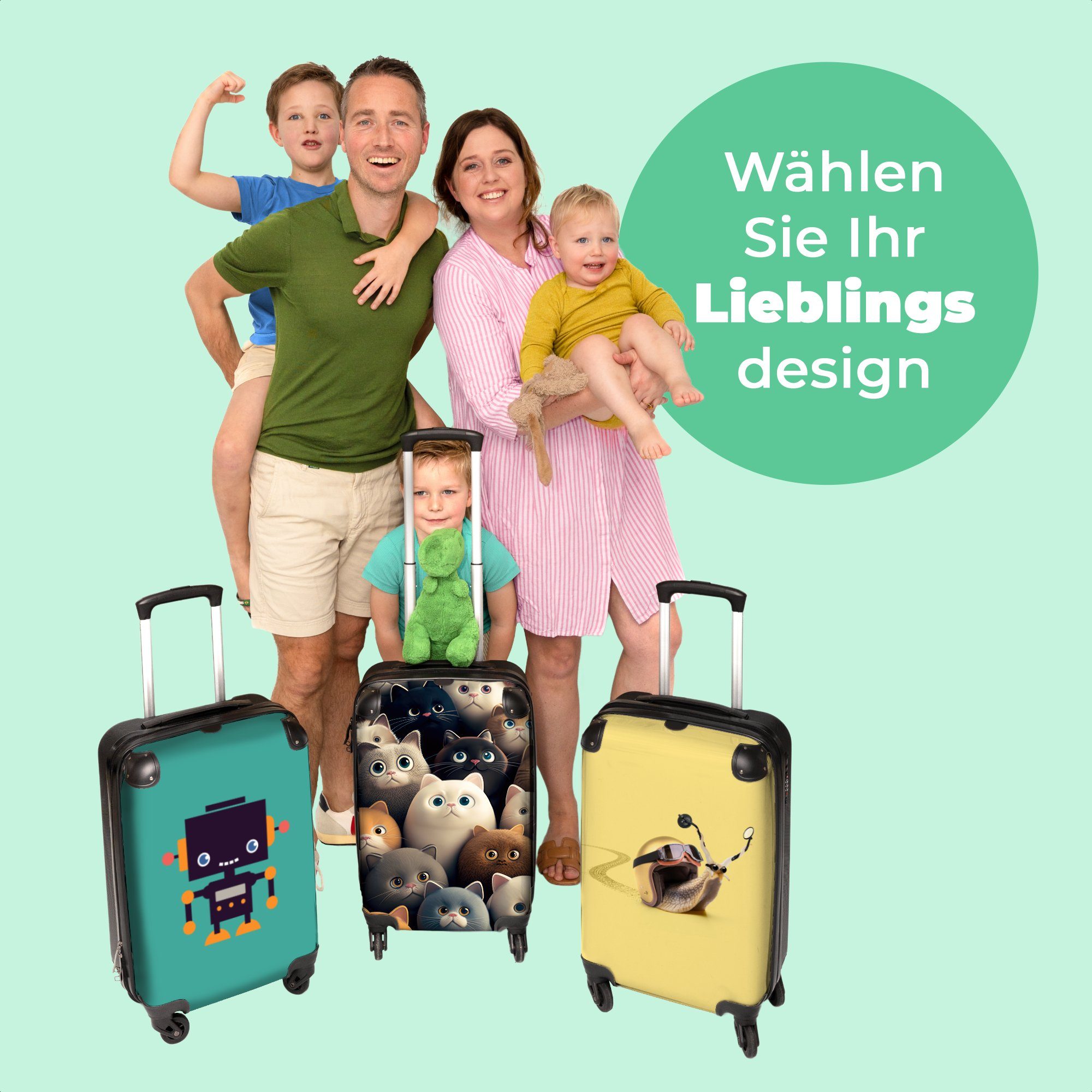 - Ferien, Reisetasche Handgepäck Katzen Kindertrolley, 55x35x20cm - mit Kinderkoffer - NoBoringSuitcases.com© rollen, Mädchen 4 Design Katze Rollen, Koffer - Tiere Jungen, für -