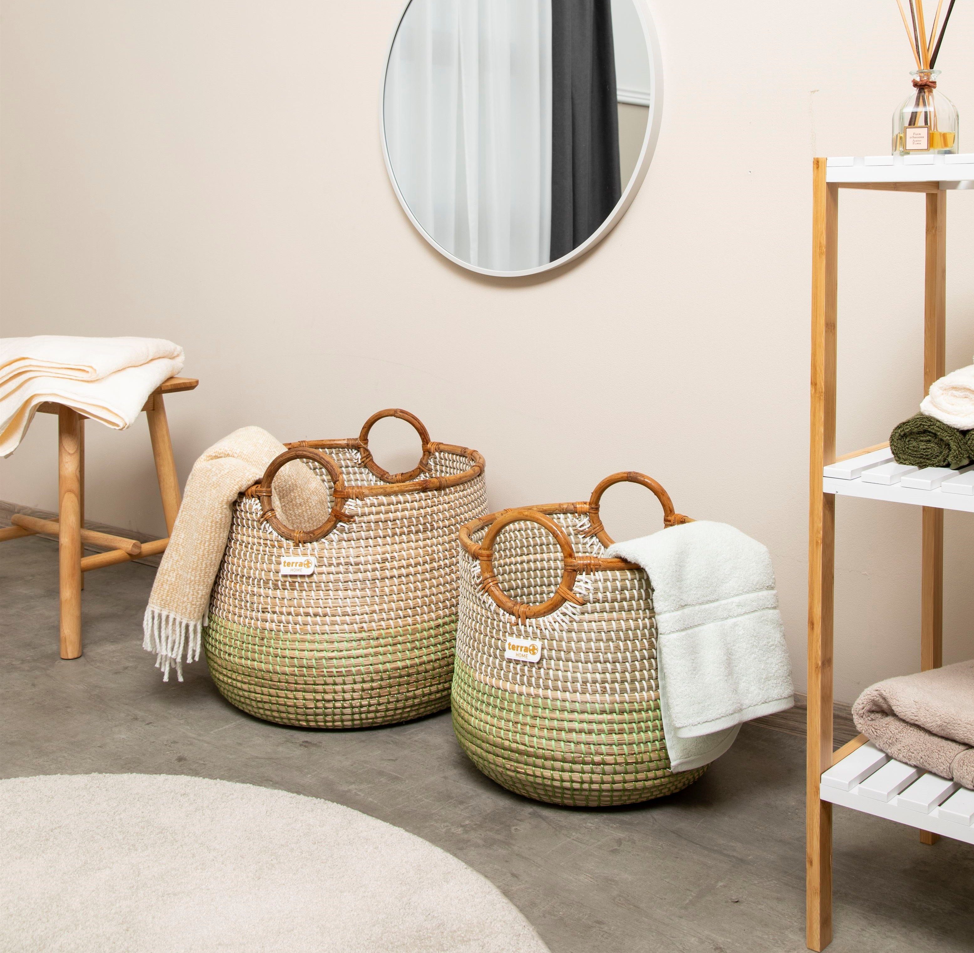 Handgefertige Terra Set, Korbset Rattan Home aus und grün 37 Ø (2er tlg Aufbewahrungskorb Allzweckkorb Ø42 Seegras/Rattan.Farbverlauf,steckbar St), Dekokörbe 2 2 Seegras