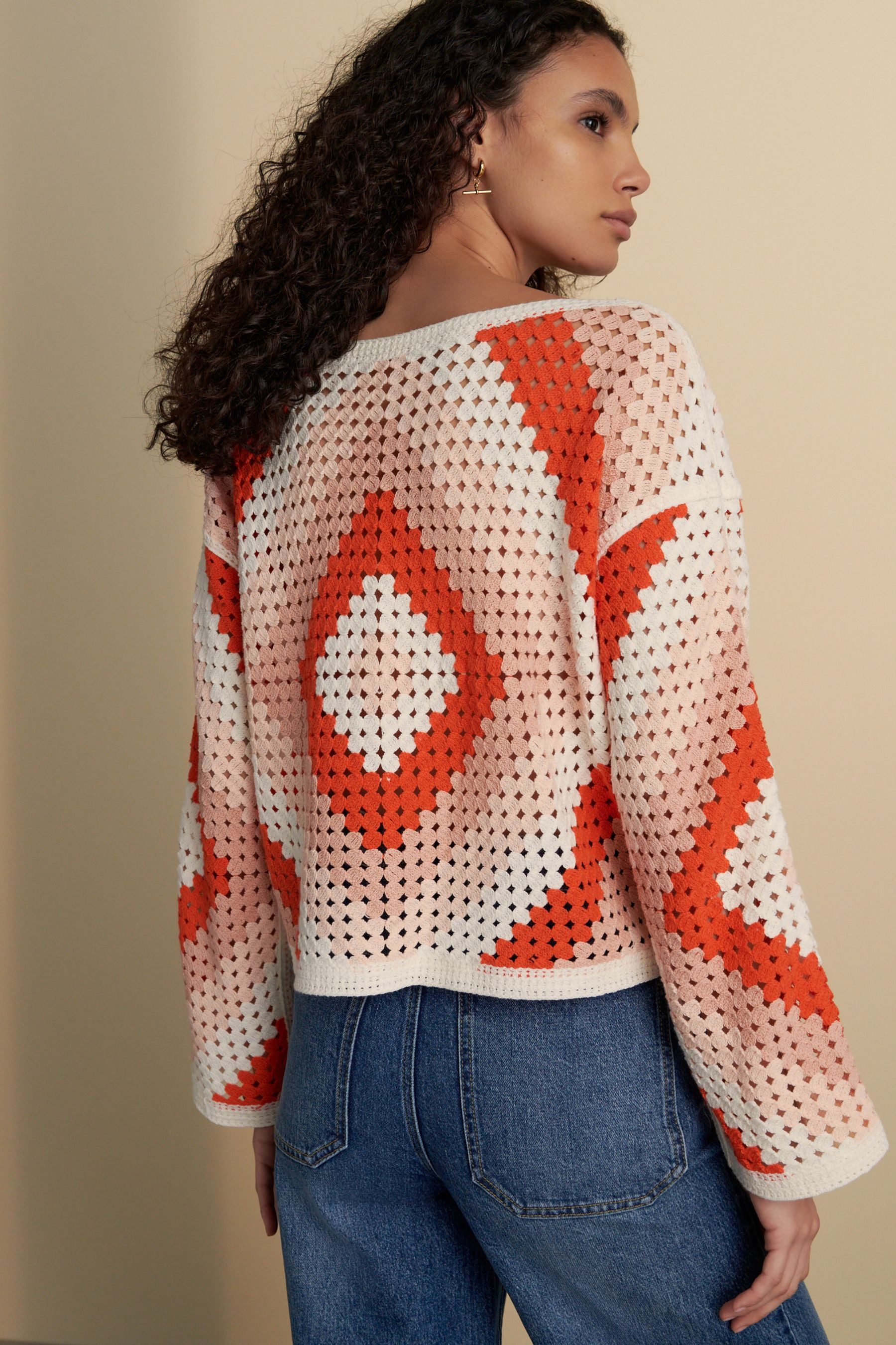 Next Strickpullover Baumwoll-Häkelpullover mit offenem Ausschnitt (1-tlg) günstig online kaufen