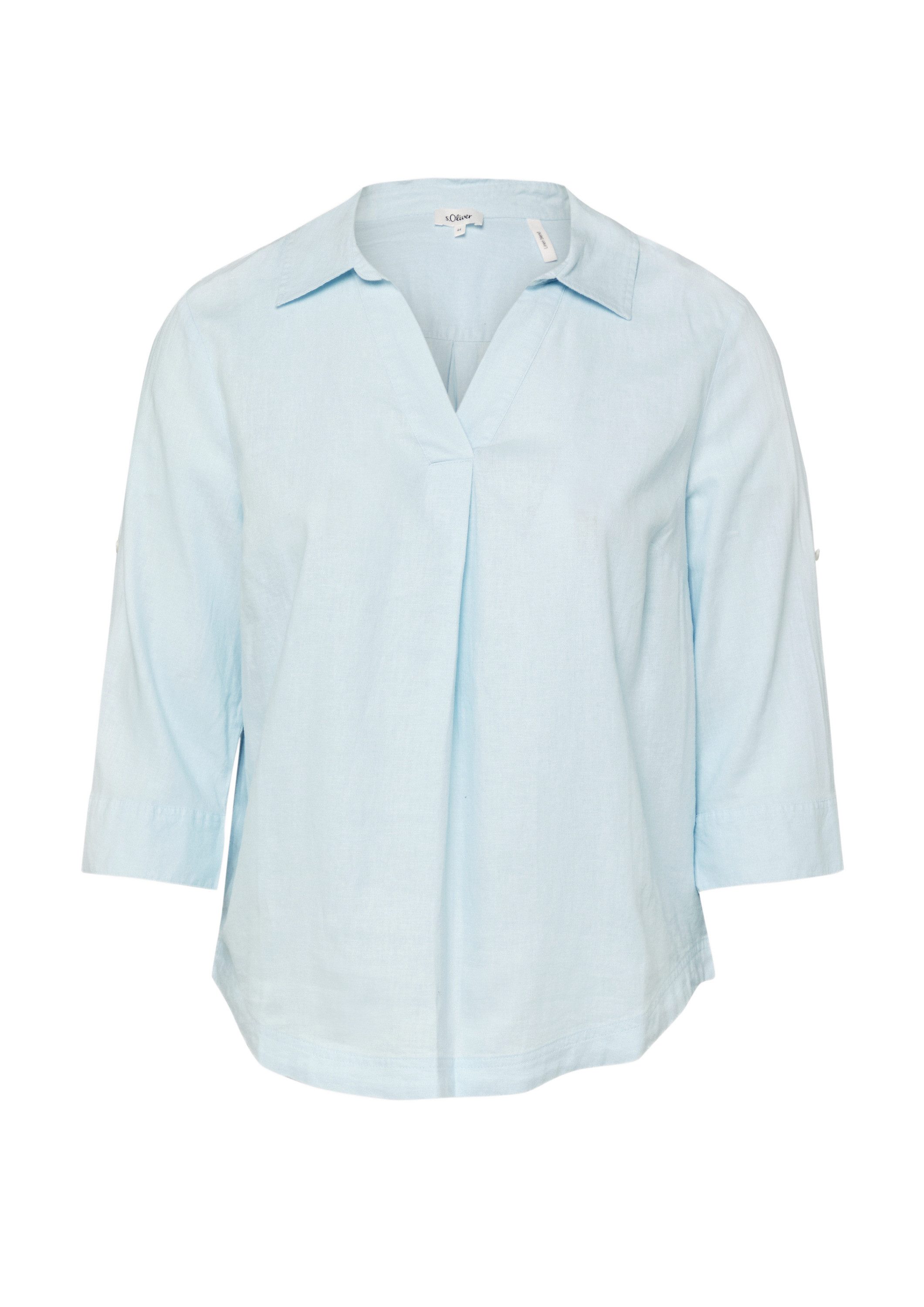 s.Oliver Kurzarmbluse Bluse Leinenmix-Bluse mit 3/4-Ärmeln und Turn-up