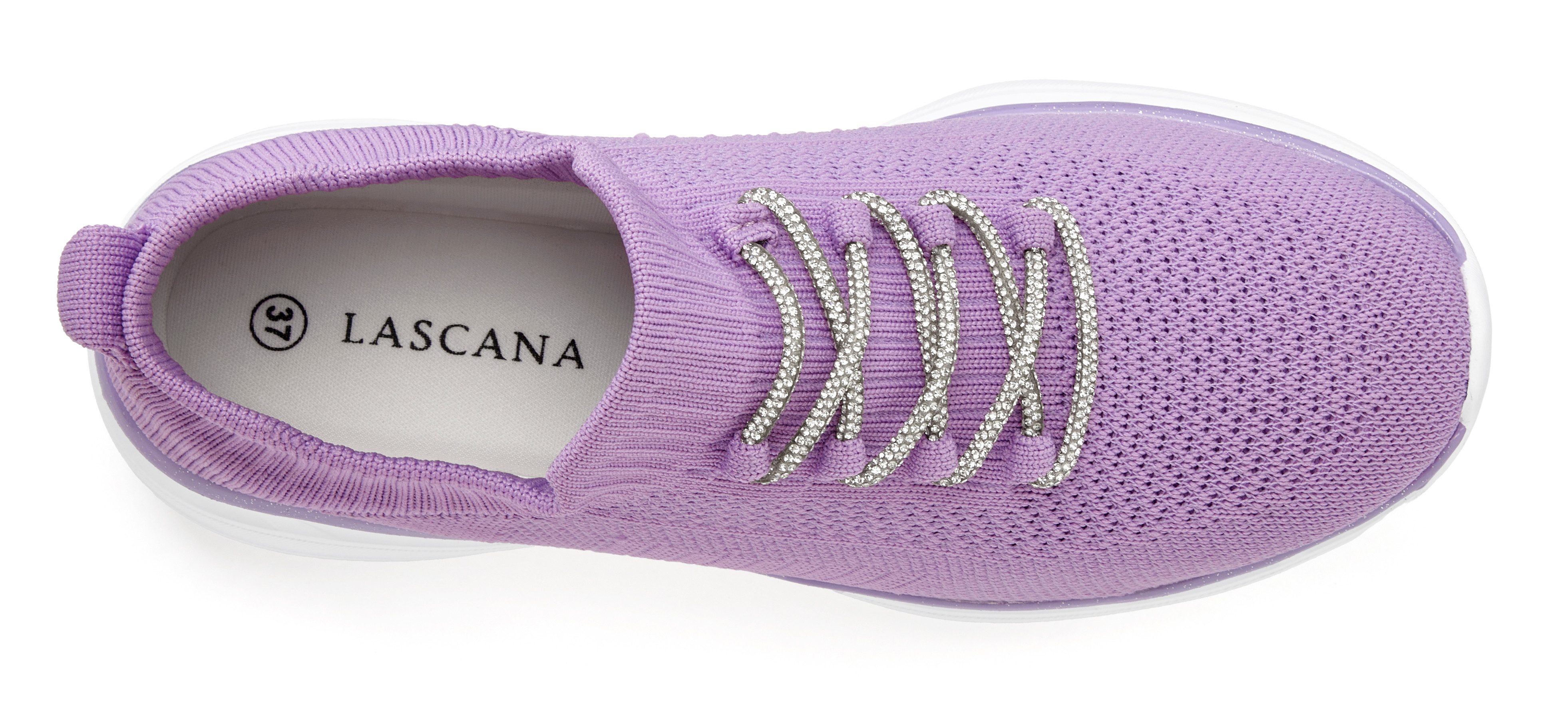 LASCANA Slip-On-Sneaker, Slipper, Freizeitschuh, Sneaker mit modischer Glitzerschnürung VEGAN