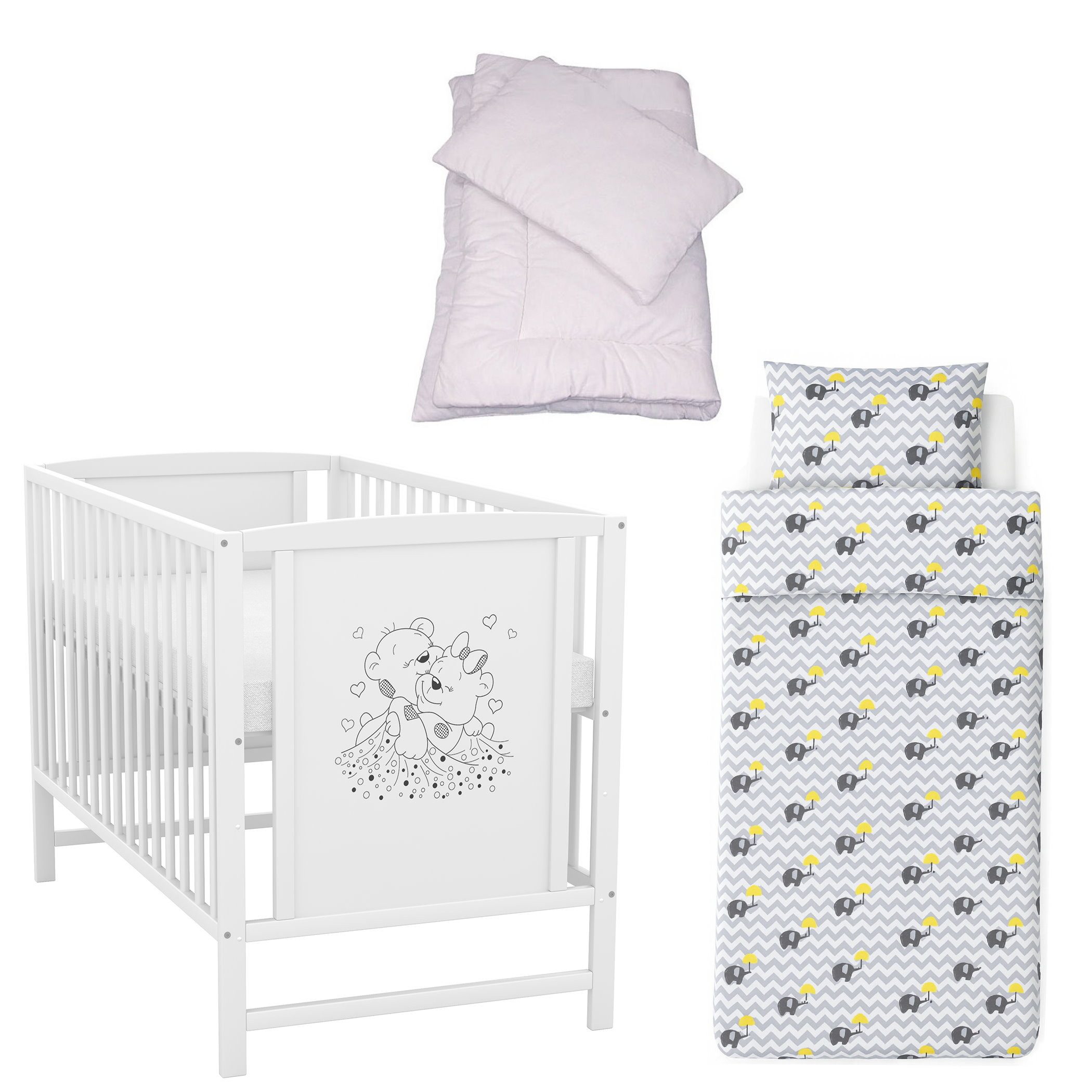 Baby-Delux Komplettbett Babybett Mia Komplettset, 7-tlg., Kinderbett 60x120 cm weiß, Bettset verschiedene Designs