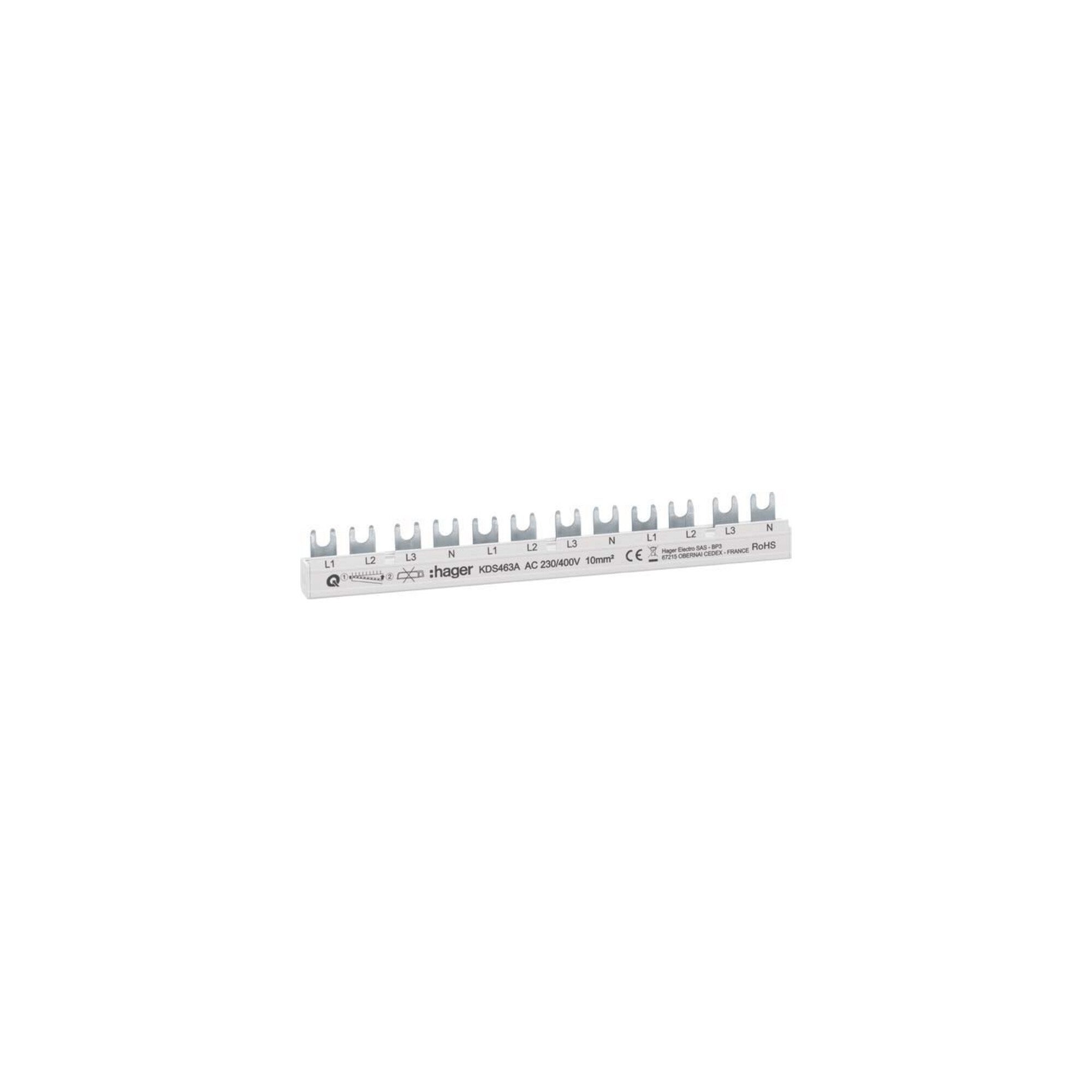 Hager Sicherungsmutter Hager Phasenschiene 12 Module 63A L1L2L3N-L1L2L3N KDS463A