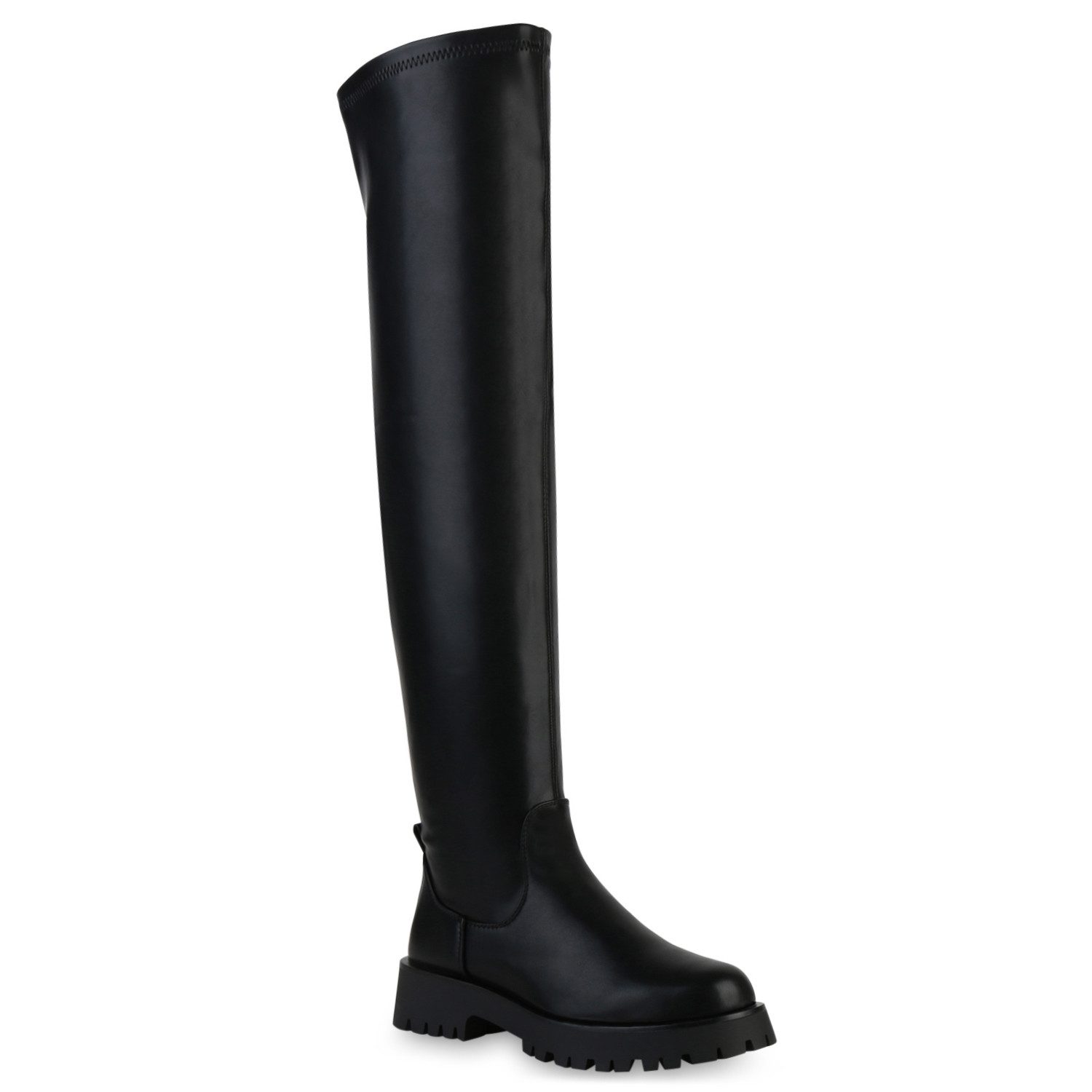 VAN HILL 838114 Overkneestiefel Damen Leicht Gefüttert Overknees Stiefel Profil-Sohle