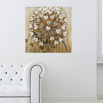 KUNSTLOFT Gemälde Pusteblume im Wind 80x80 cm, Leinwandbild 100% HANDGEMALT Wandbild Wohnzimmer