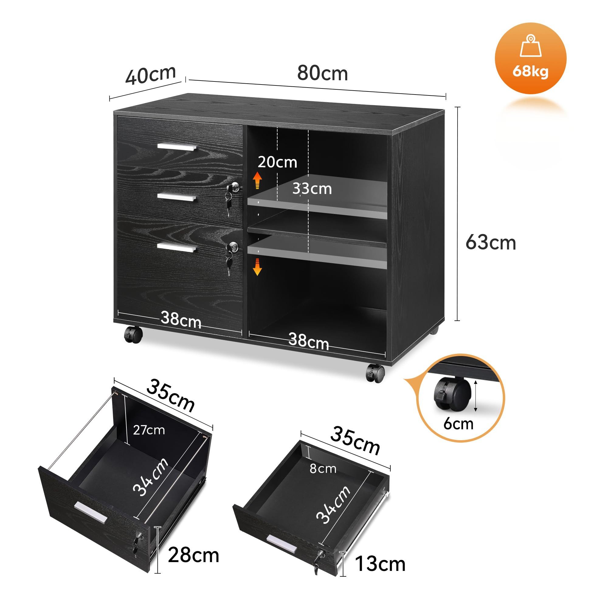 DEVAISE Aktenschrank Rollcontainer mit 3 abschließbaren Schubladen & offene günstig online kaufen