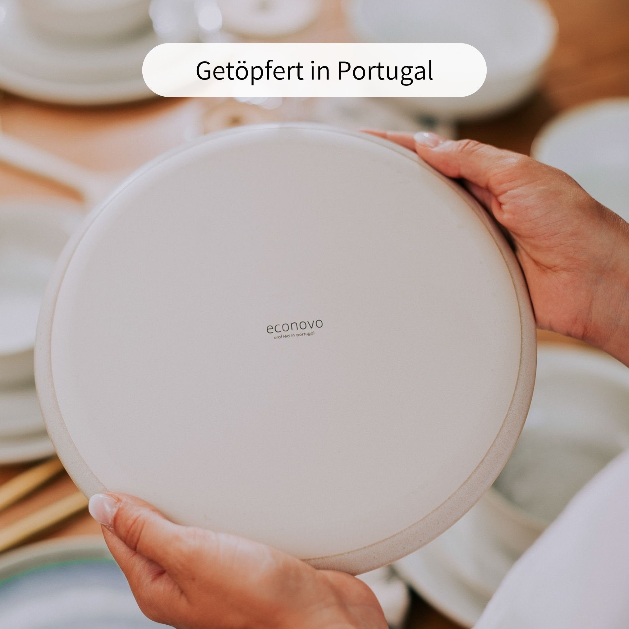 St), (6 22cm Weiß-Grau Econovo Keramikteller Frühstücksteller Handgefertigt, Kleiner Portugal in Made