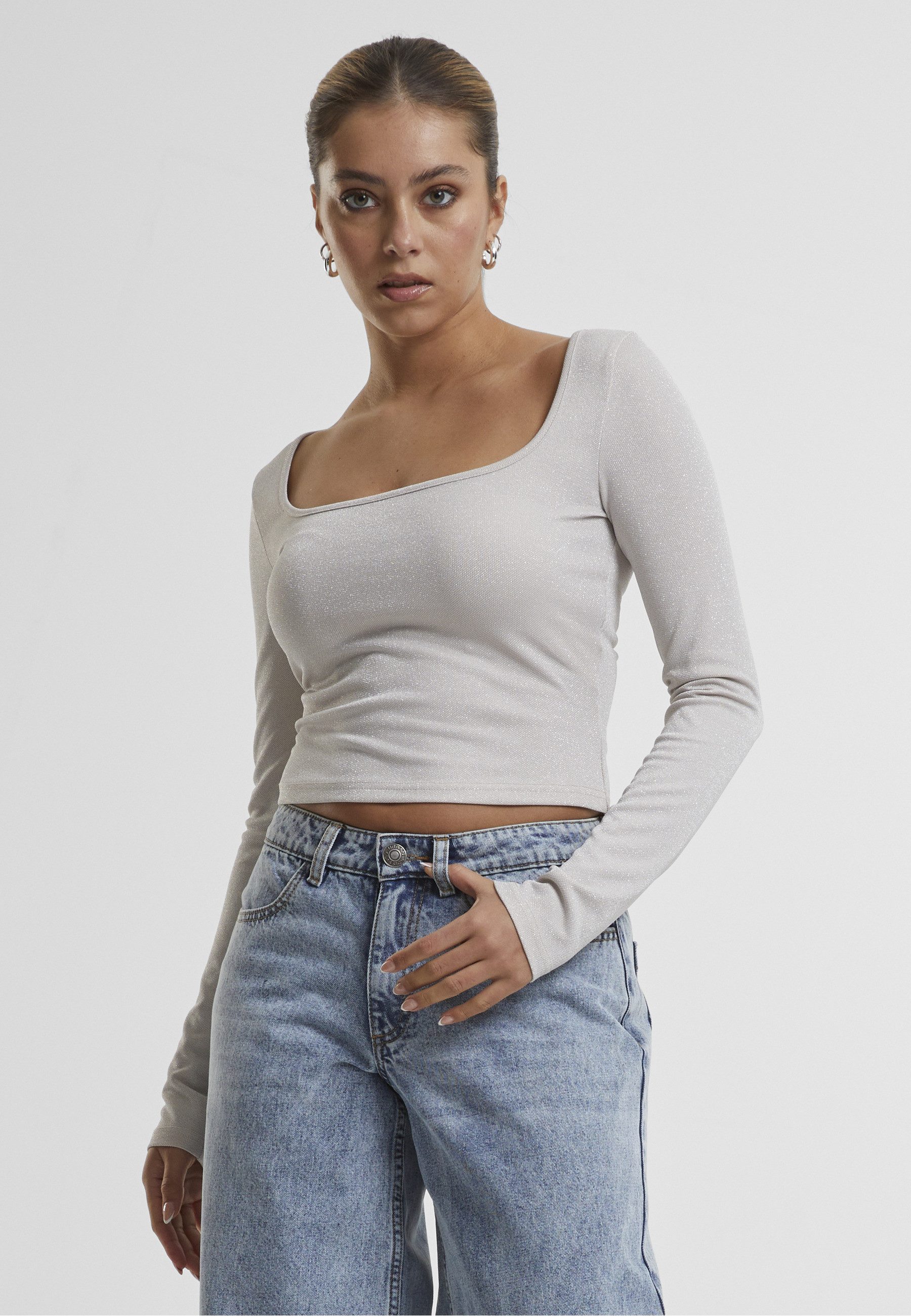 URBAN CLASSICS T-Shirt Urban Classics Ladies Glitter Square Neck Longsleeve (1-tlg)