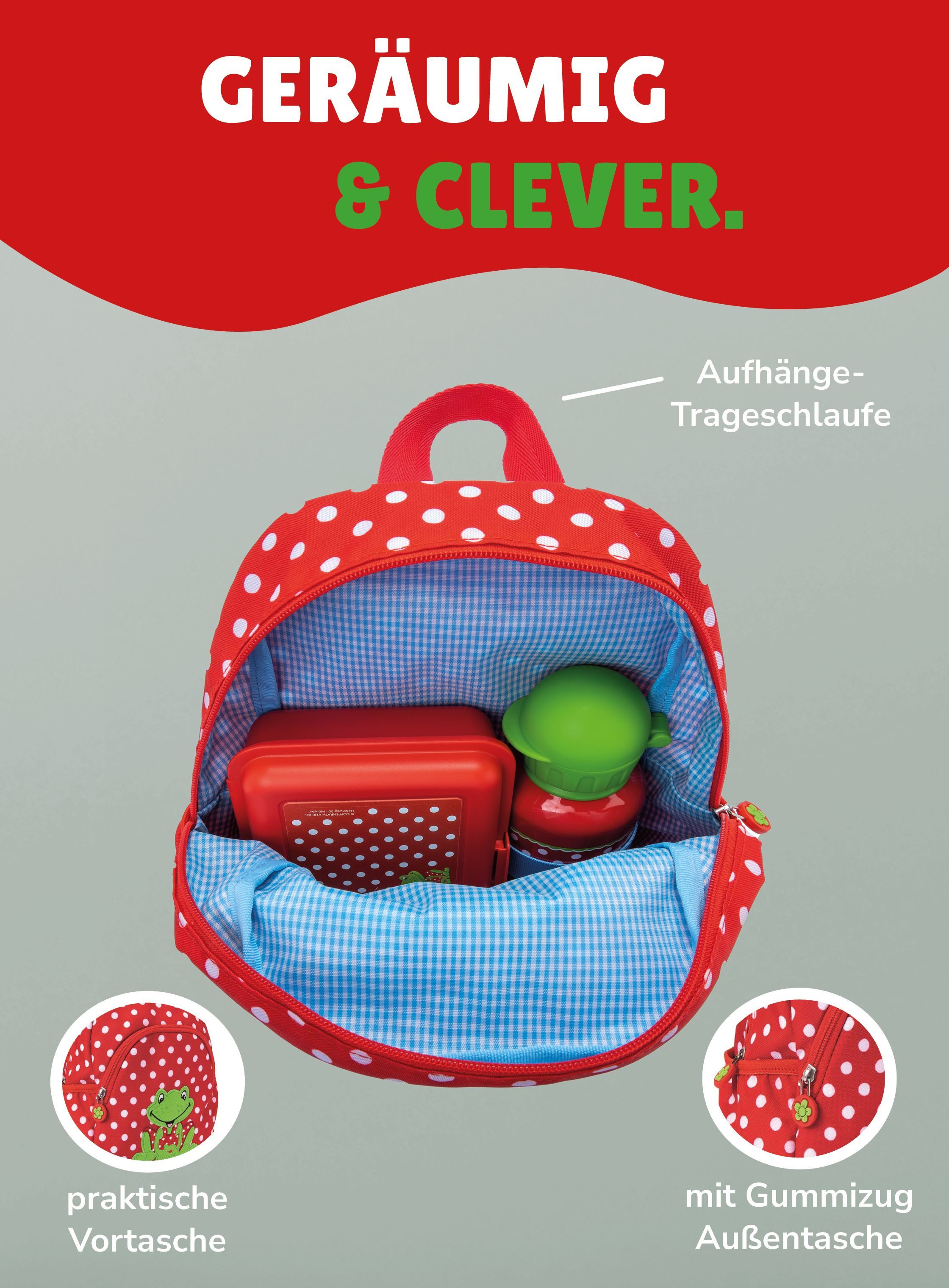 COPPENRATH DIE SPIEGELBURG Kinderrucksack Rucksack Kleine Freunde FROSCH "Wenn ich mal groß bin..." (Set, 4-tlg., inkl. Turnbeutel, Brotdose und Trinkflasche),  – Bild 5 von 5