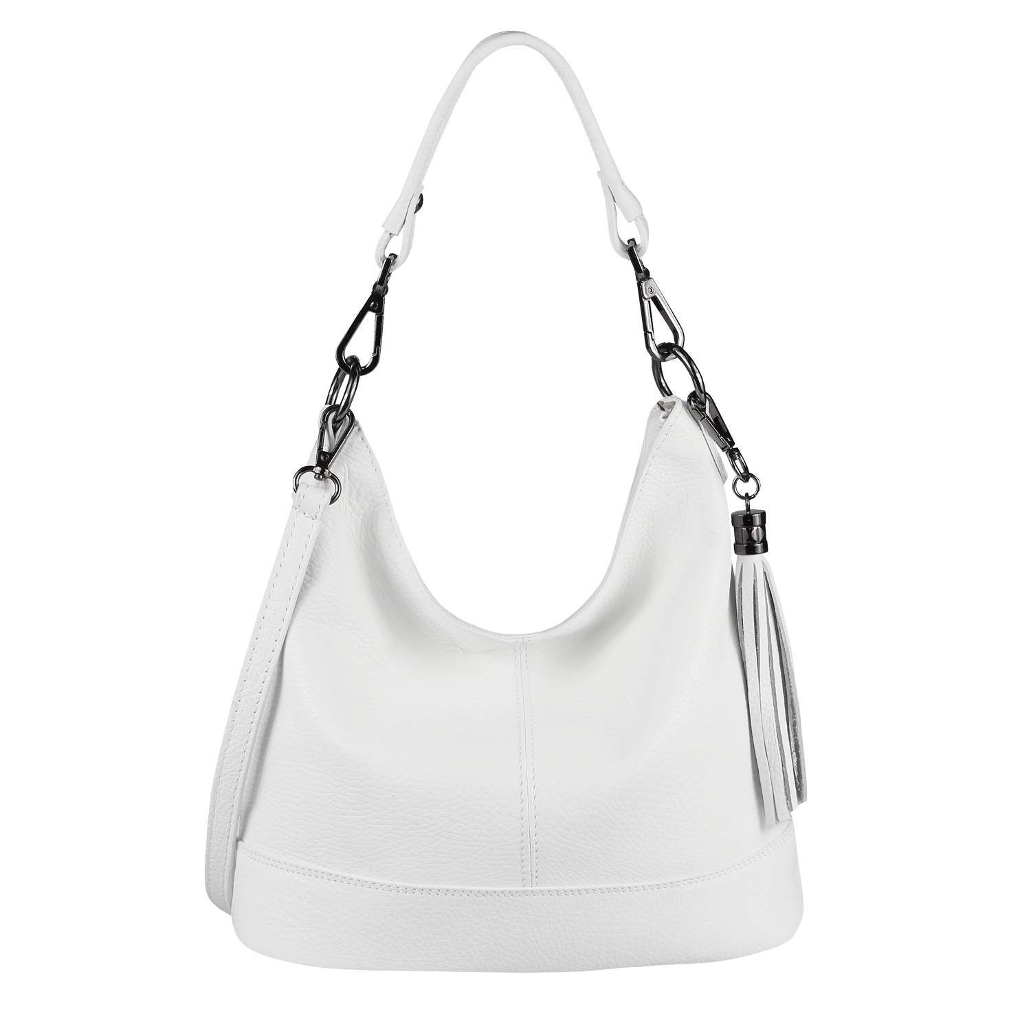 ITALYSHOP24 Schultertasche Made in Italy Damen Leder Tasche Shopper, als Handtasche, CrossOver, Umhängetasche tragbar Weiß