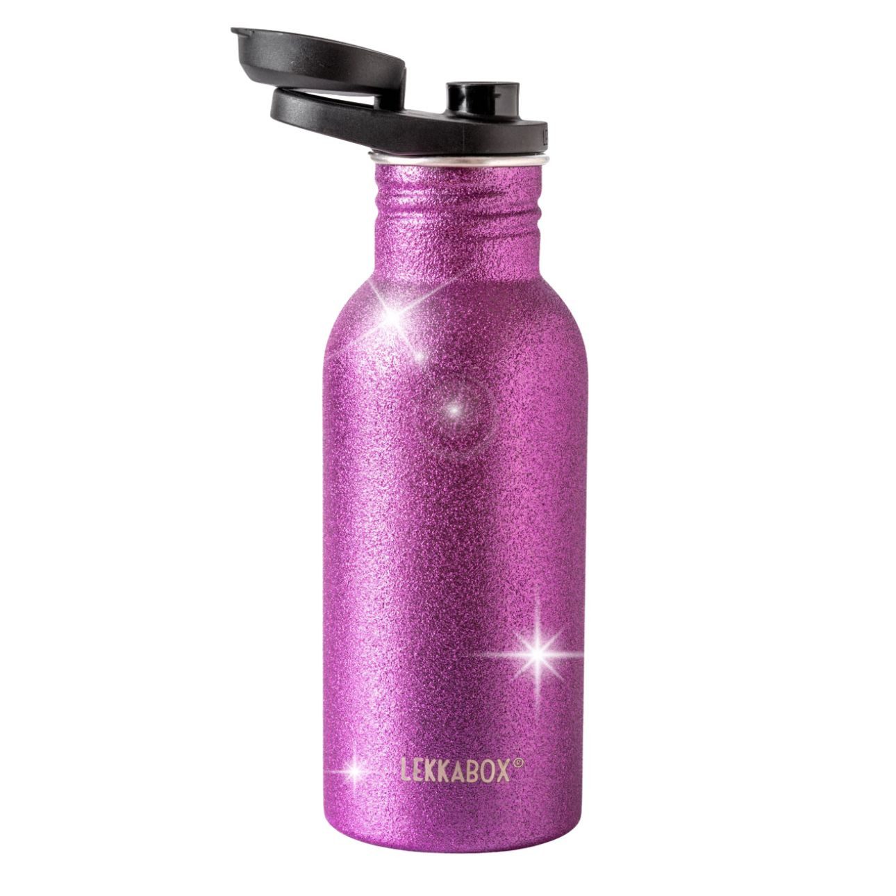 LEKKABOX Trinkflasche Edelstahl Glitzer Trinkflasche, 500ml - Kinder Sport Edelstahlflasche, Glitzer Look + Edelstahl Qualität: schön, robust & leicht.