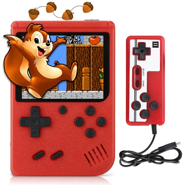 Fivejoy Klassische Handheld-Spielekonsole, tragbare-Konsole(Rot) (3-Zoll-Farbbildschirm), mit 400 klassischen Spielen,Unterstützung für Zwei-Spieler-Spiele
