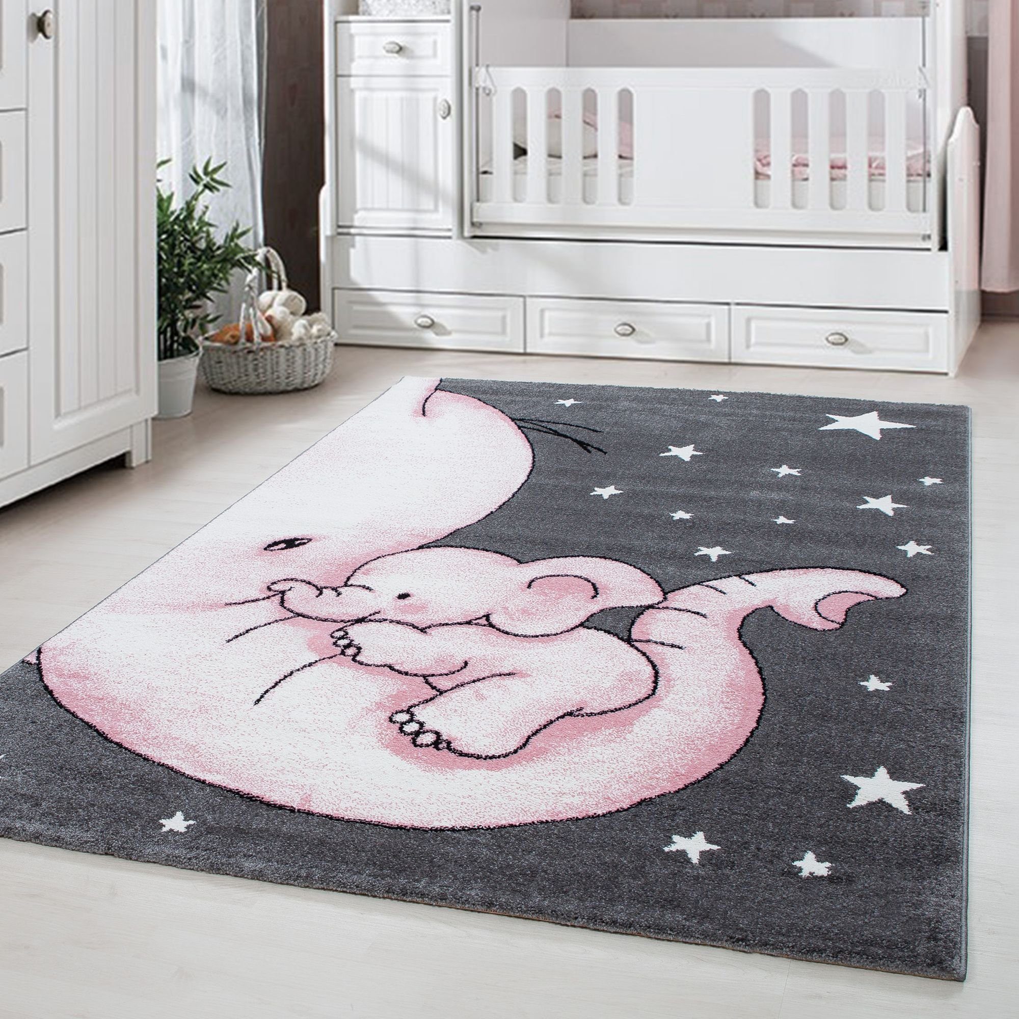 Kinderteppich Elefant-Design, Carpetsale24, Rechteckig, Höhe: 11 mm, Kinderteppich Elefant-Design Baby Teppich Kinderzimmer Pflegeleicht