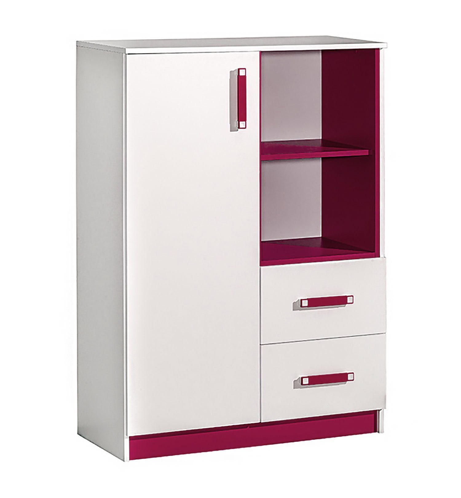 Schublade 1 mit 2-türig pink weiß 90cm Trafiko, wählbar Farbapplikation Highboard Feldmann-Wohnen