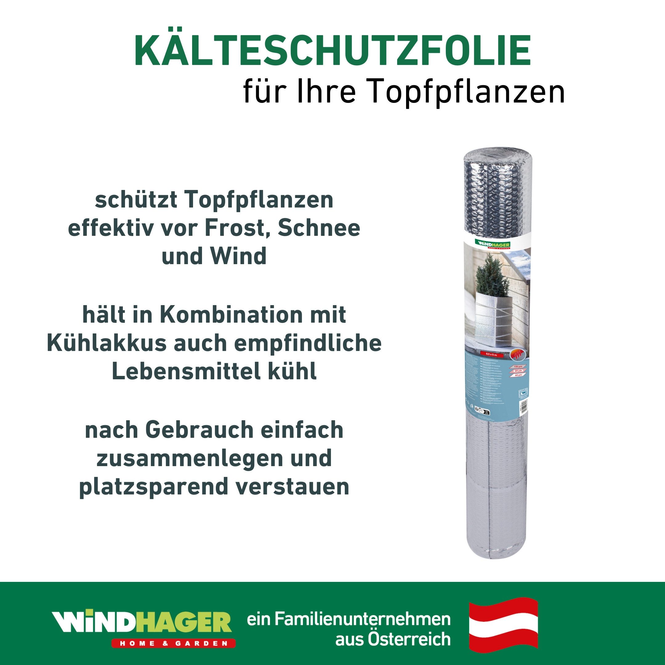 Windhager Winterschutzvlies Superprotect, Kälteschutzfolie für Topfpflanzen zuschneidbar, (1-St), Luftpolsterfolie mit Alu-Beschichtung gegen Frost, Noppenfolie 5 x 1 m