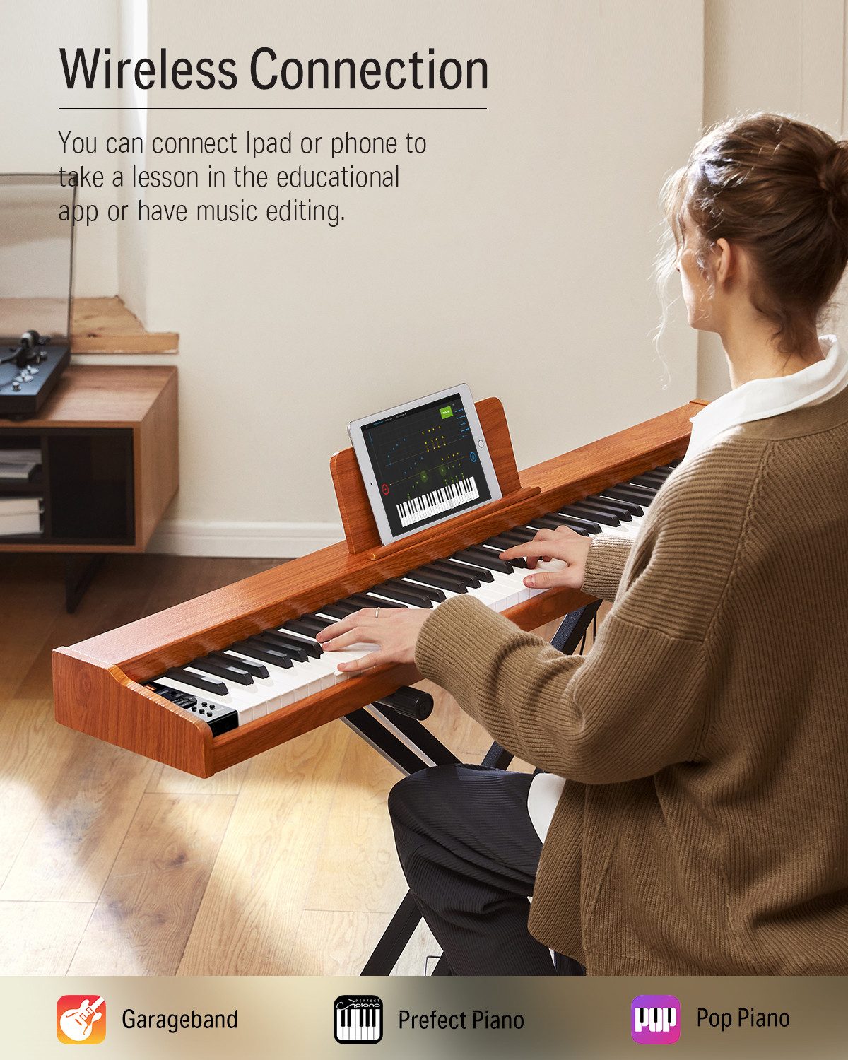 Donner Home-Keyboard E-piano 88 Tasten und Halbgewichtete Tastatur DEP-1S (Set), ideal für Anfänger, Aufnahme, Akkorde – Bild 5 von 5