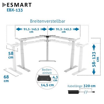 ESMART Eckschreibtisch ESMART Germany, EBX-133 Elektrisch höhenverstellbarer Schreibtisch Höhe: 58 - 123 cm
