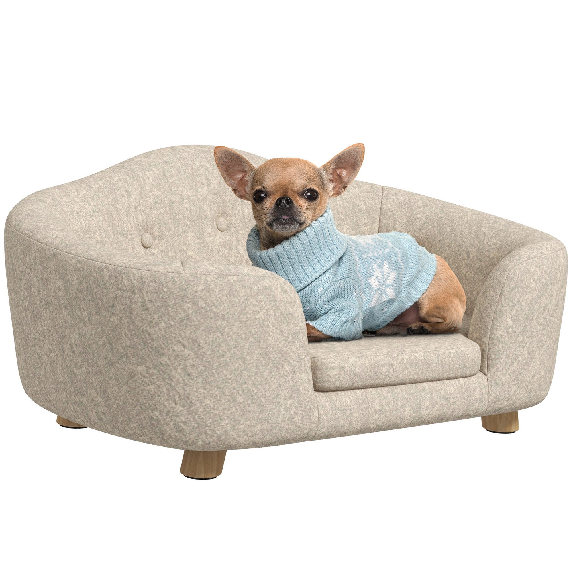 PawHut Tierbett Hundebett Hundesofa mit Kissen, Plüsch, Cremeweiß 70 x 47 x 30 cm
