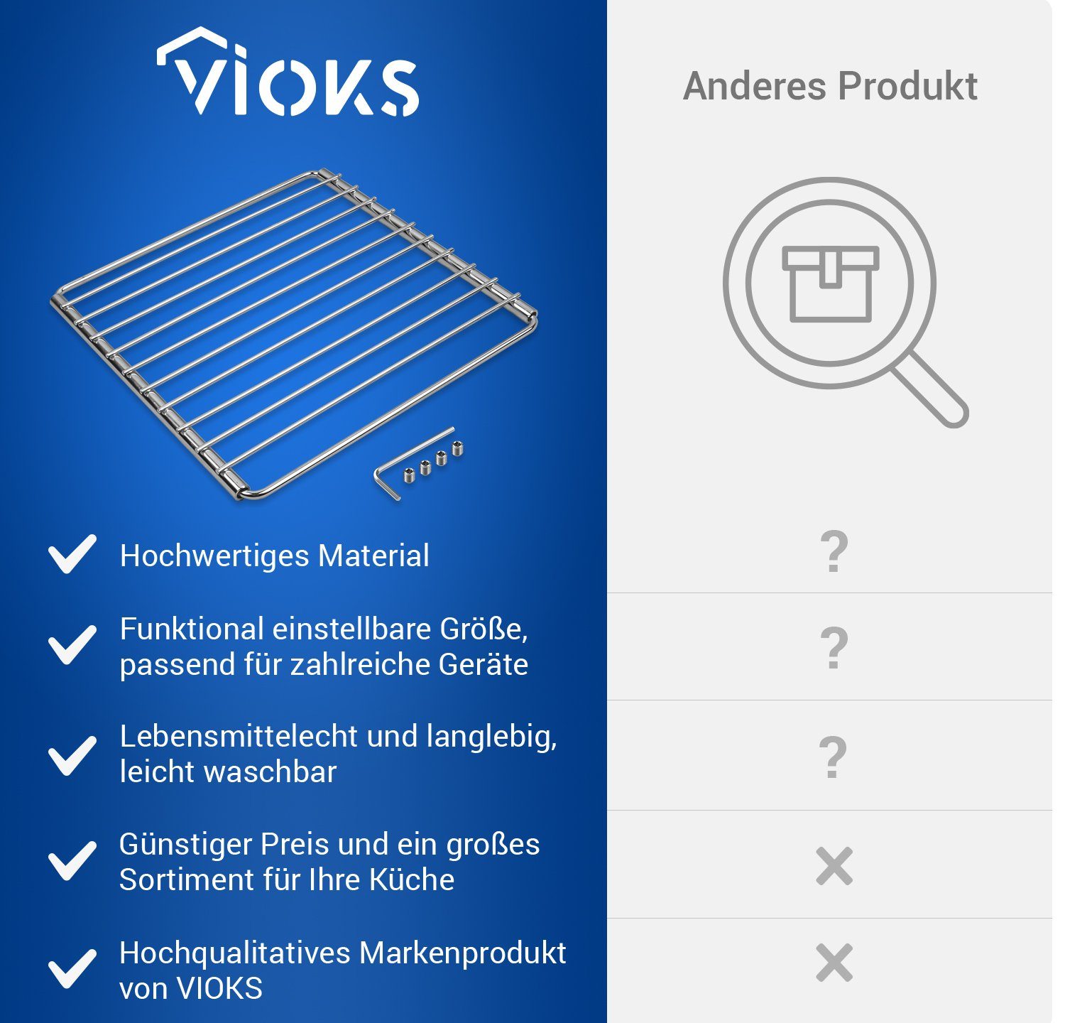 Backofengitter Backofenrost für ausziehbar verchromt, VIOKS universal 230-400 mm, Backofen