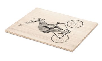 Posterlounge Holzbild Mike Koubou, Auch ein Gentleman fährt Fahrrad Schwarz/Weiß, Kinderzimmer Illustration