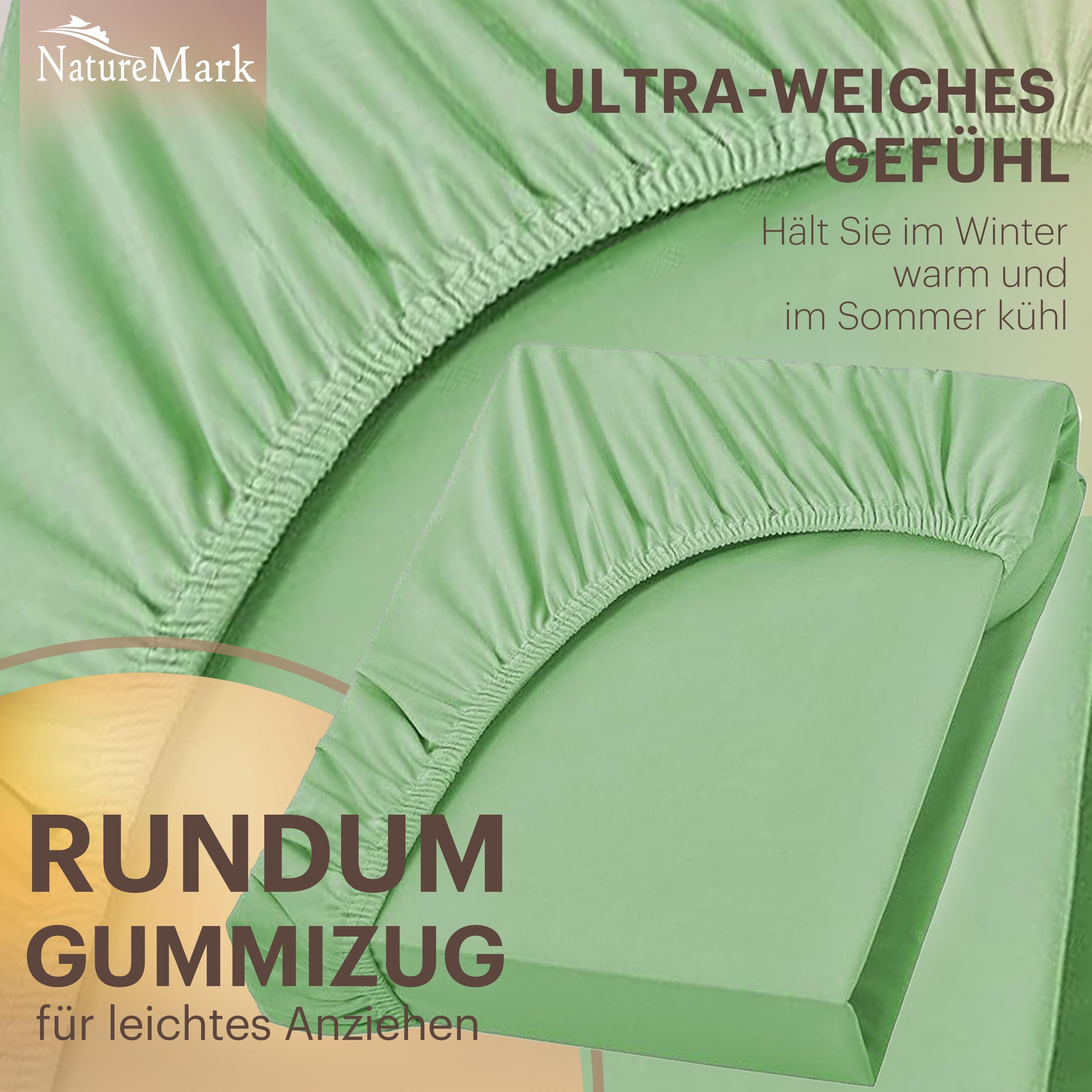 NatureMark Spannbettlaken Boxspringbett Spannbetttuch 200x220cm, Baumwolle, Gummizug: rundum, (1 Stück), 40 cm Steghöhe - 200 x 220cm Spannbetttuch, Jade – Bild 5 von 5