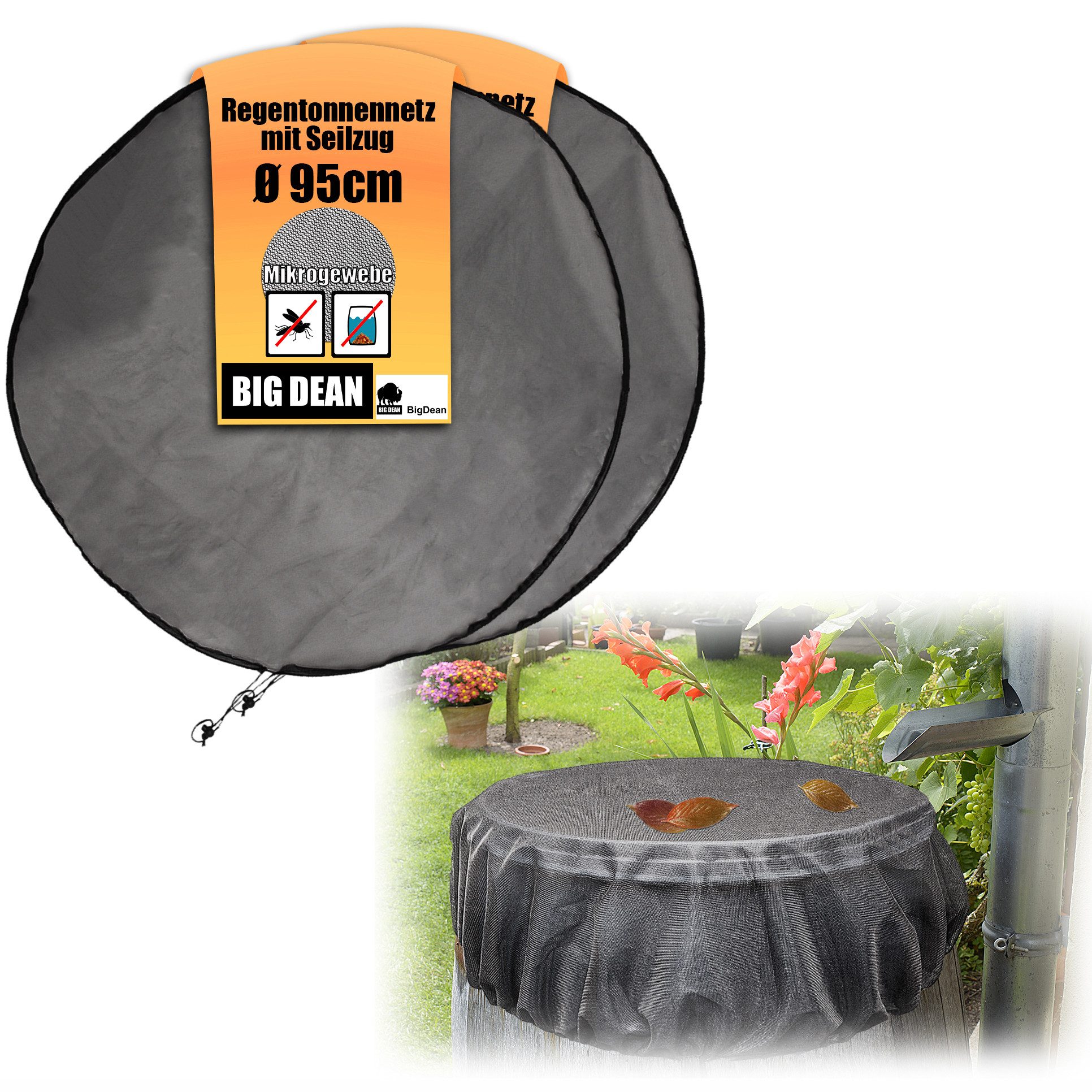 BigDean Regentonnendeckel 2x Abdeckung Netz für Regentonne rund 95cm Schutz vor Stechmücken La, (Packung, 2-tlg., Regentonnennetz), Effektiver Doppelschutz; Sicherer & Fester Halt; Vielseitige Passform