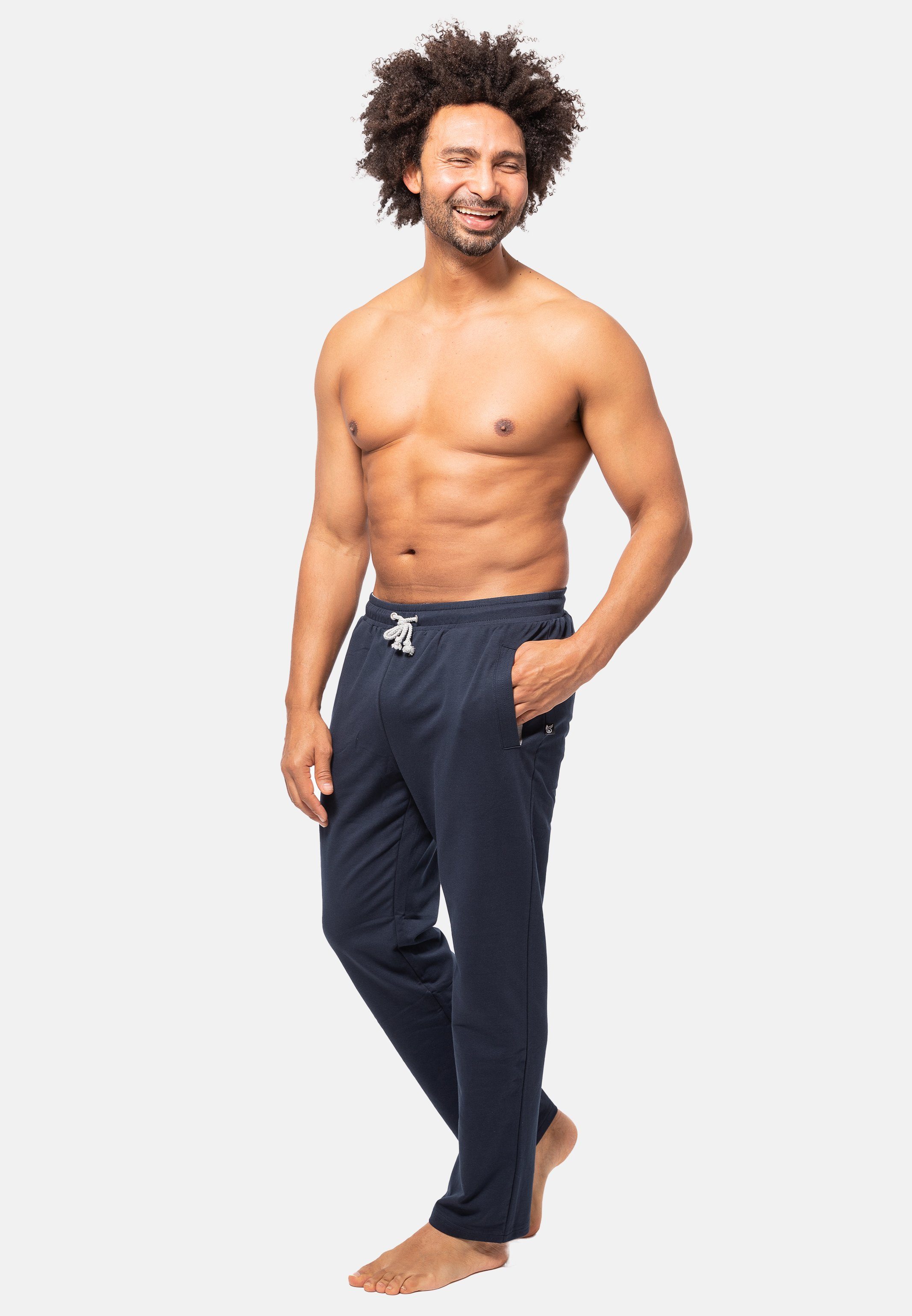 (1-tlg) - - Lange Hose zwei Jogginghose Hose Hajo Marine Baumwolle mit Klima-Komfort Hosentaschen Homewear