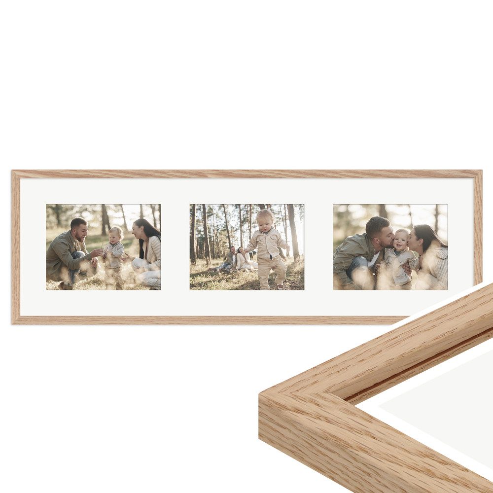WANDStyle Galerierahmen G950 25x80 cm, für 3 Bilder, im Format 15x20 cm, aus Massivholz in der Farbe Eiche