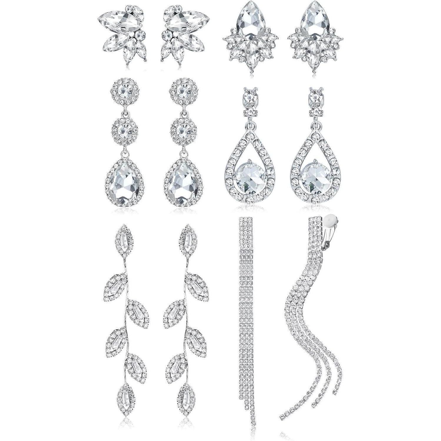 LuxusKollektion Ohrclip-Set Clip Ohrringe Silber Strass Quaste Non Piercing Clip Ohrringe Stil 1