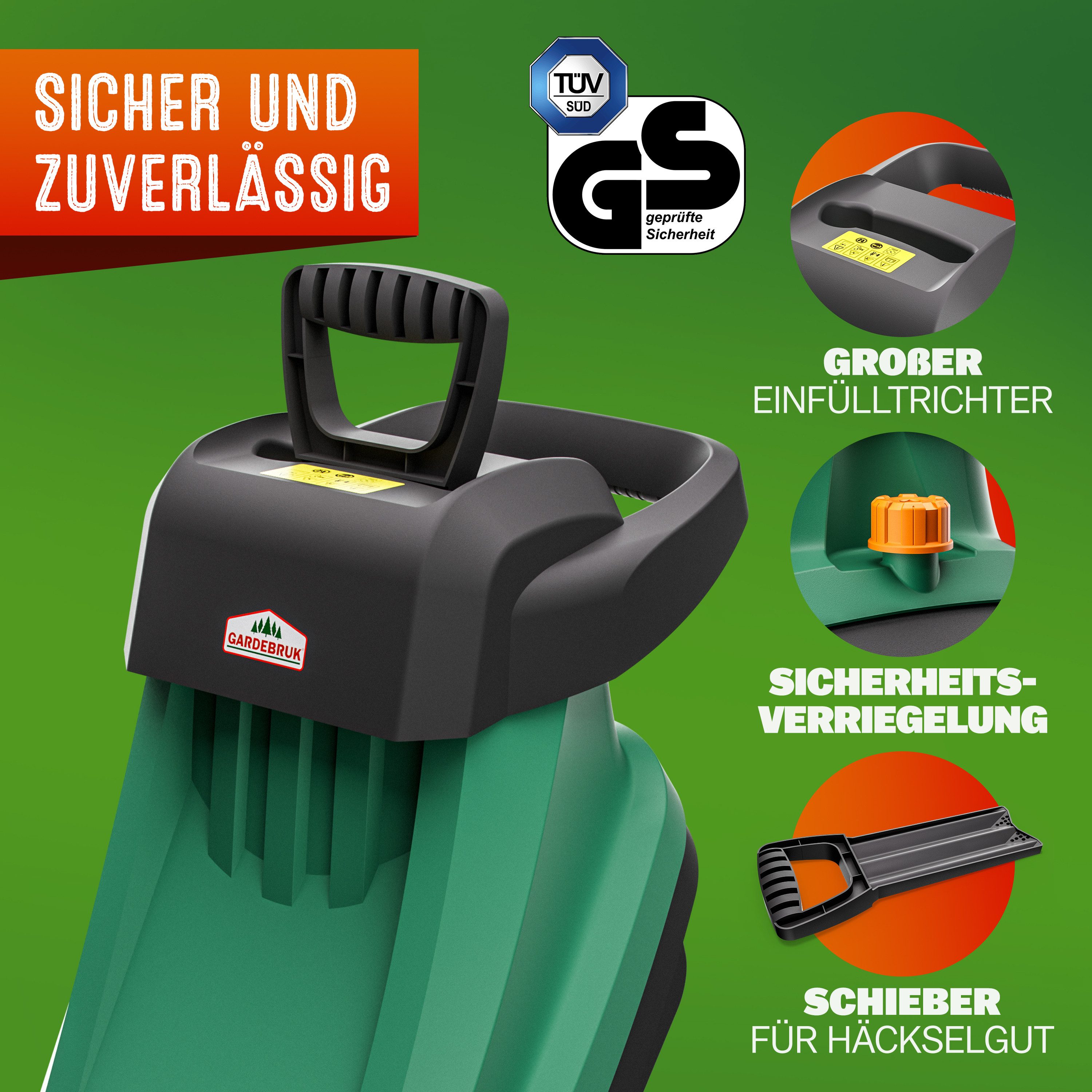 Gardebruk Messerhäcksler, 2400 W max 45 mm Aststärke Elektrisch 2x 50 L Beutel Gartenhäcksler