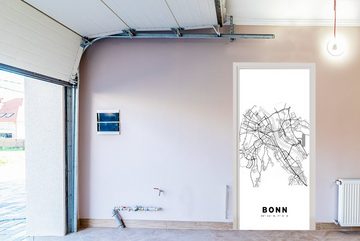 MuchoWow Türtapete Karte - Bonn - Schwarz-Weiß - Stadtplan, Matt, bedruckt, (1 St), Fototapete für Tür, Türaufkleber, 75x205 cm