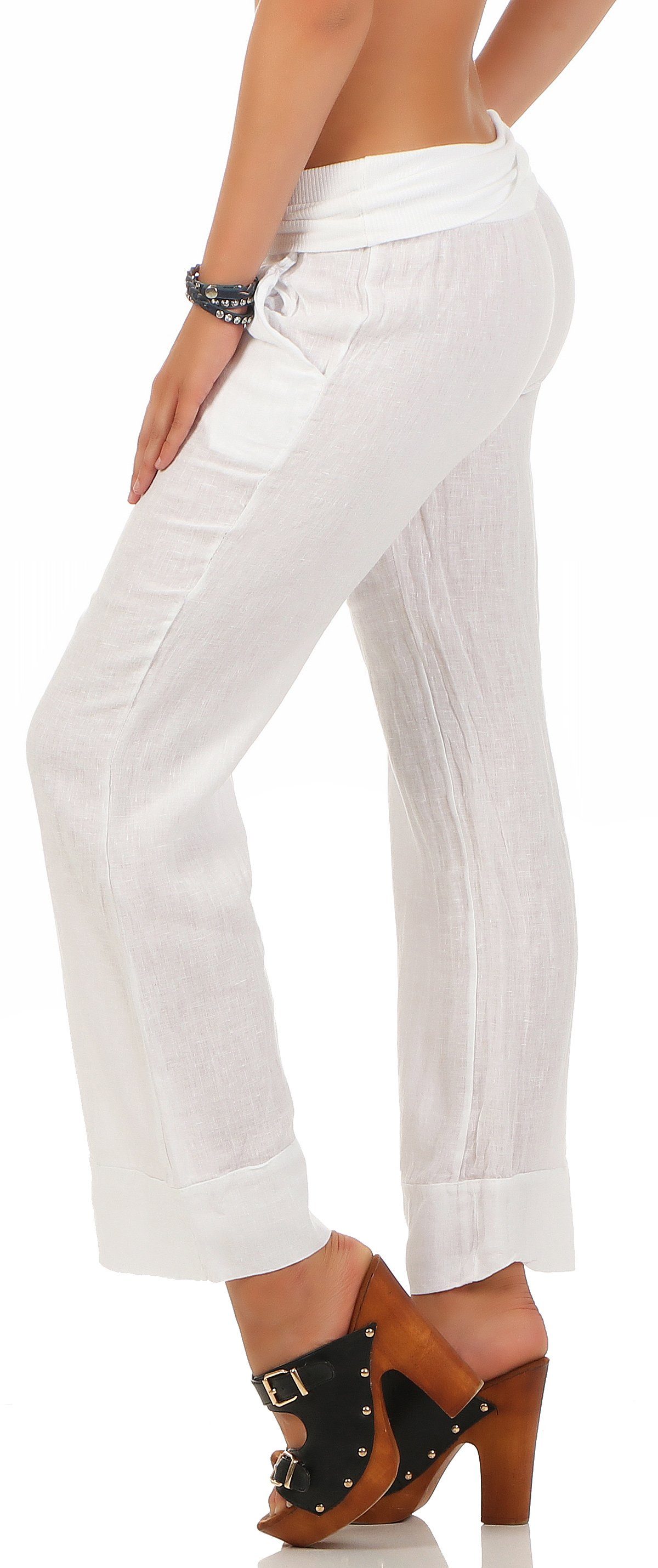 malito more than fashion Leinenhose malito Damen Hose aus Leinen, Stoffhose in Unifarben, Freizeithose Casual Leinen Hose