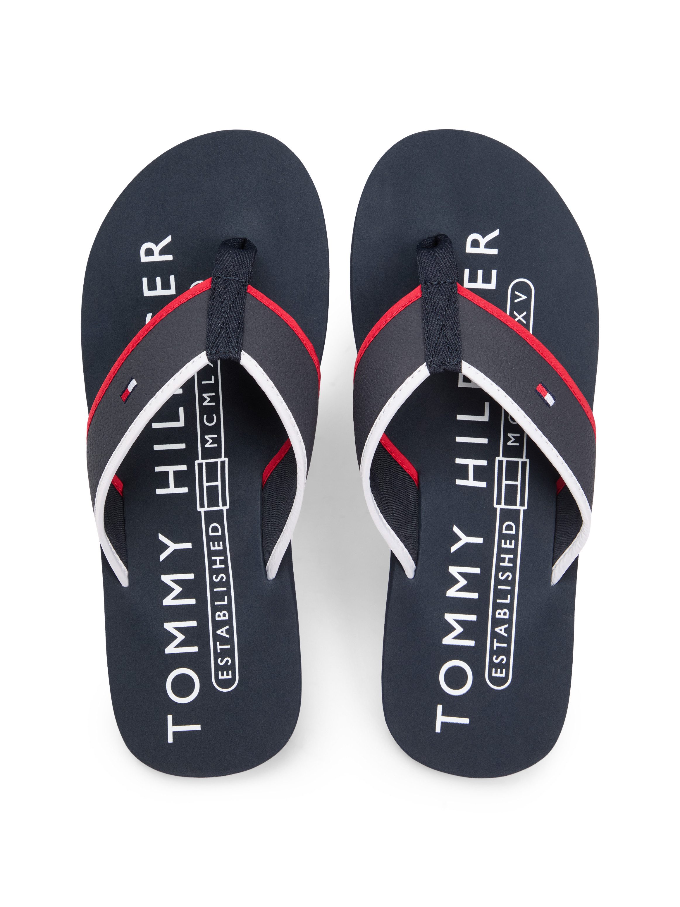 Tommy Hilfiger HILFIGER TUMBLE BEACH SANDAL Zehentrenner, Sommerschuh, Badeschuh mit dreifarbiger Laufsohle