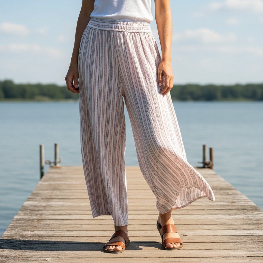 Guru-Shop Relaxhose Weite Marlenehose, gestreifte Sommerhose, Boho.. Ethno Style, alternative Bekleidung
