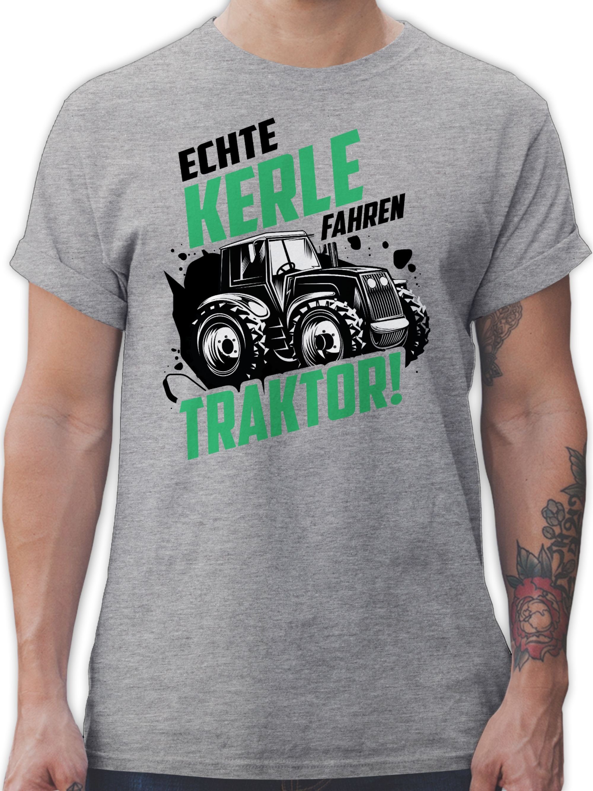 Shirtracer T-Shirt Echte Kerle fahren Traktor Trecker Landwirt Bauer Geschenk Fahrzeuge 3 Grau meliert