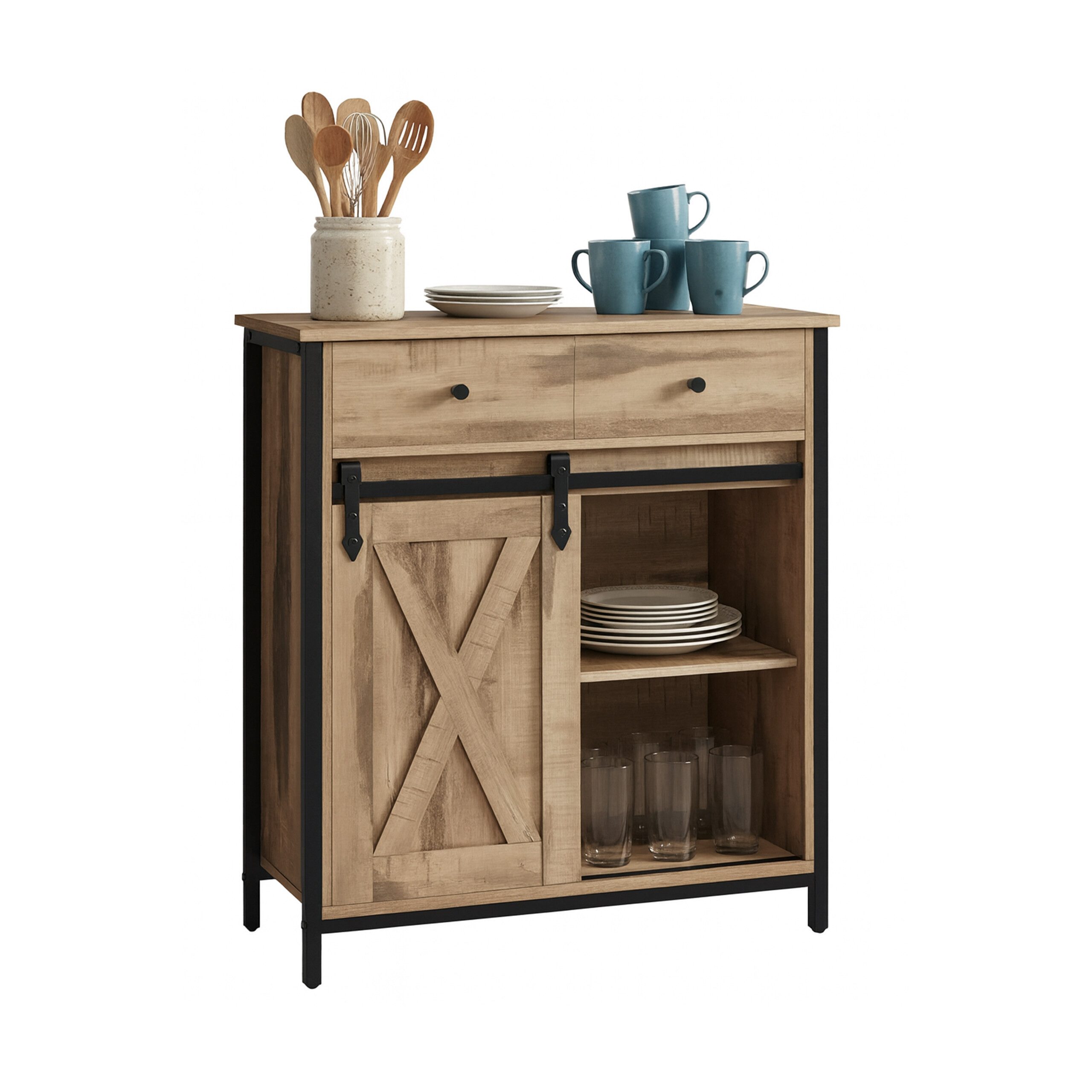 relaxdays Küchenbuffet Sideboard mit Schiebetür hellbraun günstig online kaufen
