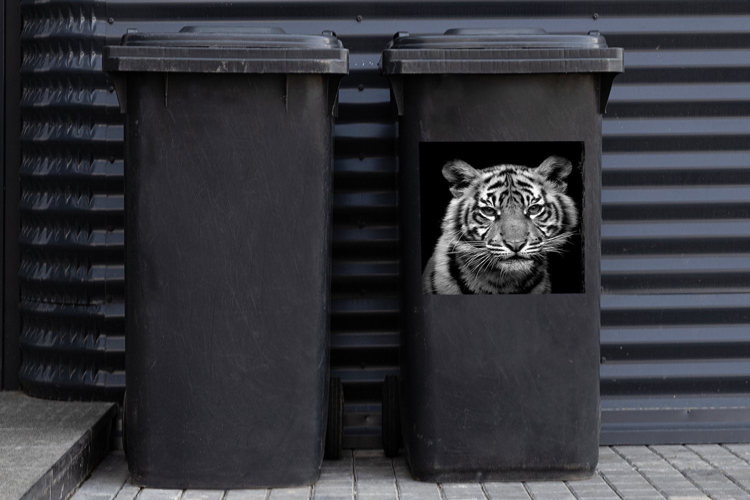 Mülltonne, Tiere Wandsticker Container, Abfalbehälter Schwarz St), Sticker, (1 Mülleimer-aufkleber, MuchoWow - Weiß - - Tiger