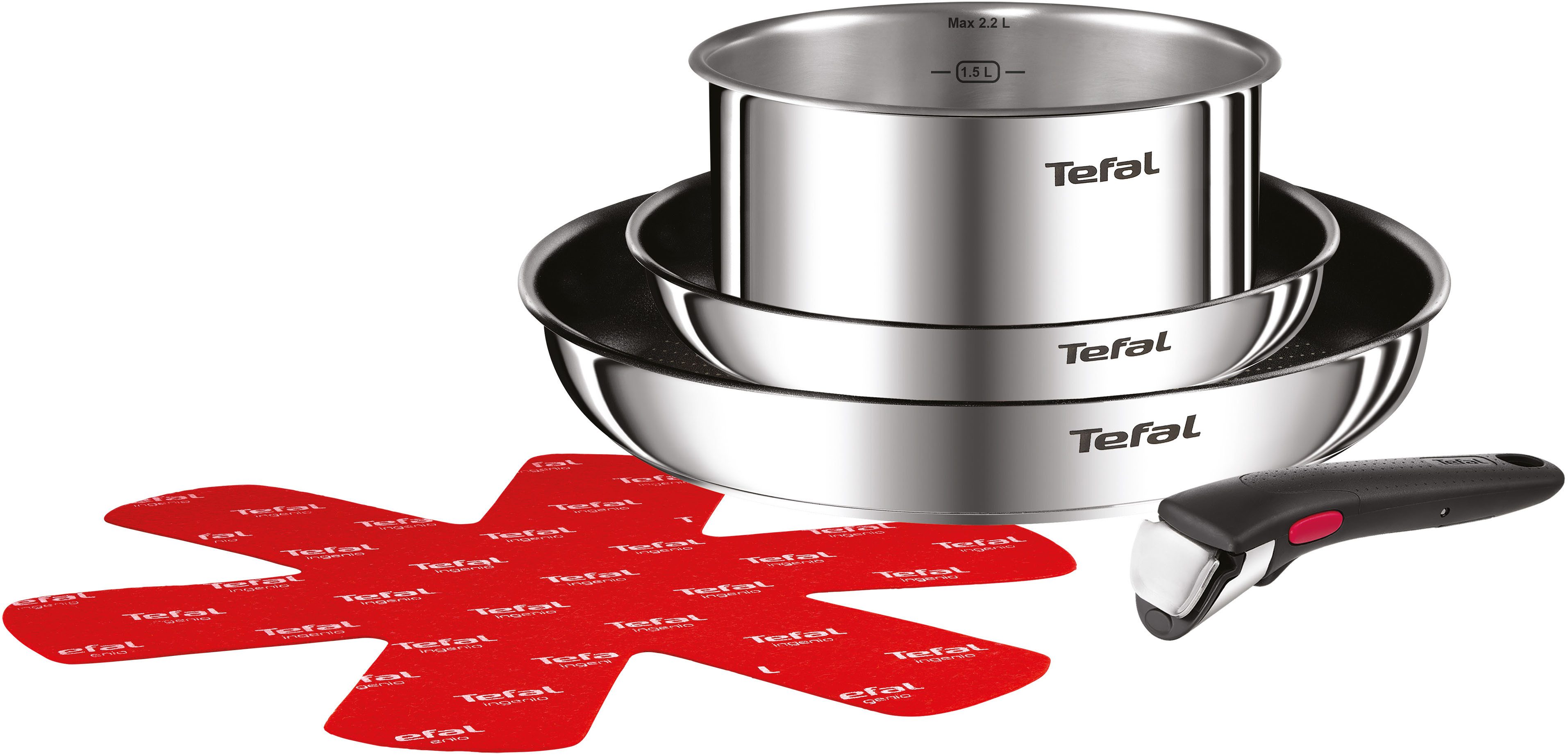 Tefal Pfannen-Set Ingenio Emotion, Edelstahl (Set, 5-tlg), abnehmbarer Griff, Antihaftversiegelung, Thermo-Signal, Induktion