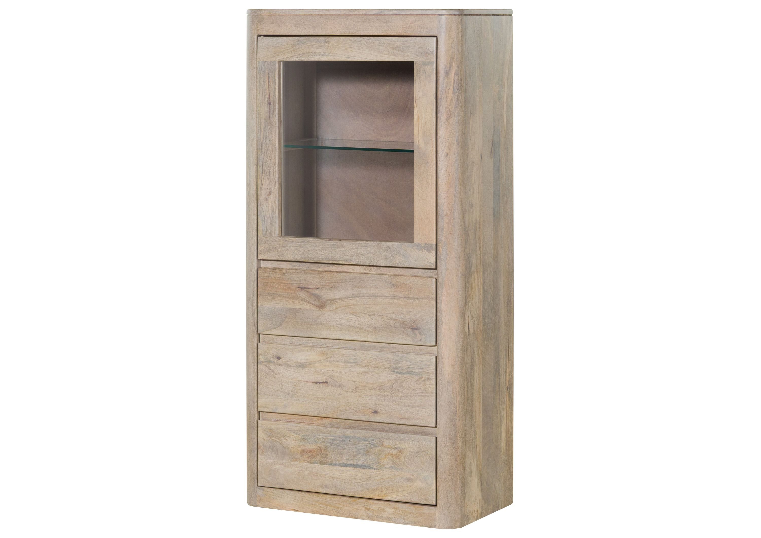 Massivmoebel24 Standvitrine TORONTO (Mango 70x40x145 weiß lackiert TORONTO #308) Mango 70x40x145 weiß lackiert TORONTO #308