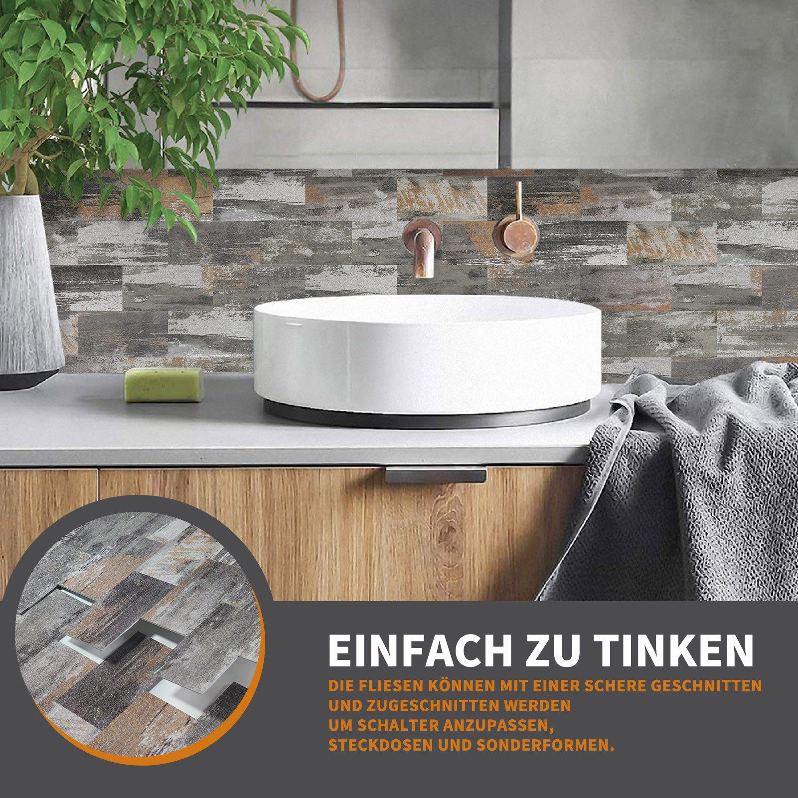 FIVMEN Fliesenaufkleber 30cm x 30cm,10 Stück Küche Bad Metro Fliesen PVC Klebefliesen, Mit Selbstklebendes Wasserdichtes, Wandfliesen Dekor – Bild 4 von 5