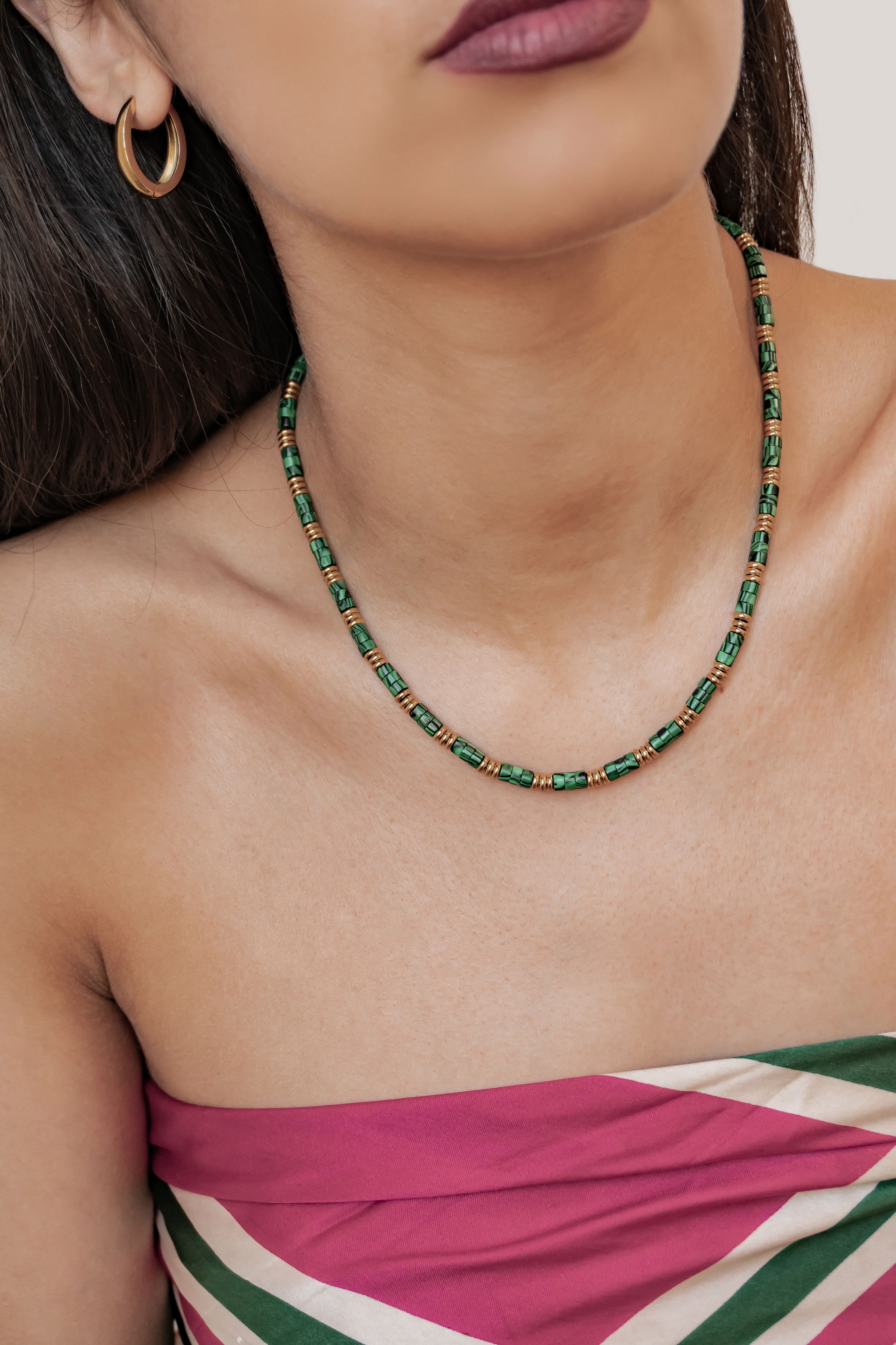 Hey Happiness Statementkette Chunky Bead, strukturiert in Grün oder Schwarz, Statement Damen Beaded Kette wasserfest, für Sommer Layerings
