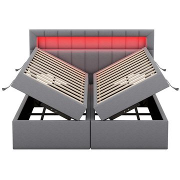 HAUSS SPLOE Polsterbett 140*200cm mit Ambientelicht Einzigartige Hebevorrichtung, Grau, Kopfteil mit LED-Licht