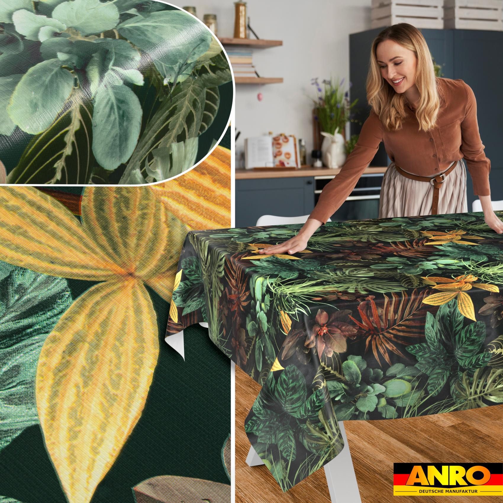 ANRO Tischdecke Tropika abwaschbar Wachstuch pflegeleicht wasserabweisend (Einzelstück 1-tlg), Schmutzabweisend Blätter Braun 90x130cm Gartentischdecke – Bild 5 von 5
