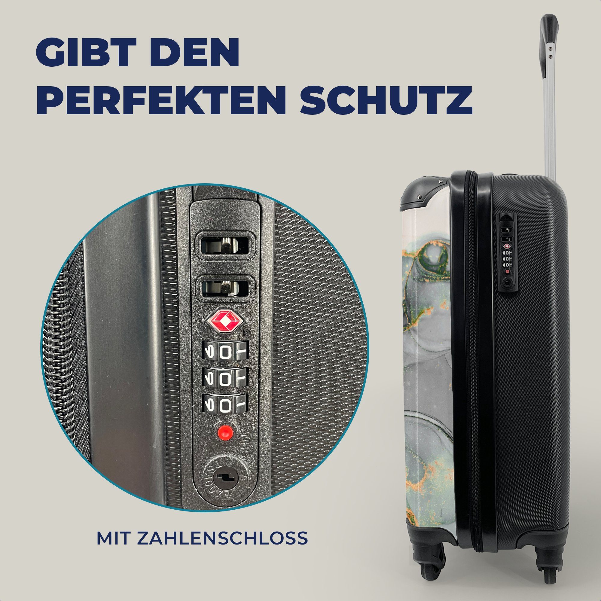 - - Handgepäck Trolley, Marmor Handgepäckkoffer mit rollen, - 4 für Glitzer Grün Ferien, Luxus - Reisetasche Rollen, - Marmoroptik, Reisekoffer Gold MuchoWow